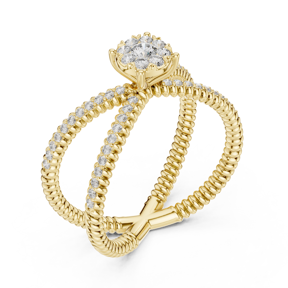 Gold Radiant Crossing Spiral Aura Ring Right View