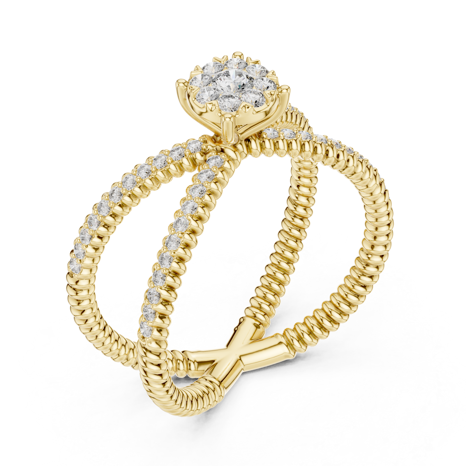 Gold Radiant Crossing Spiral Aura Ring Right View