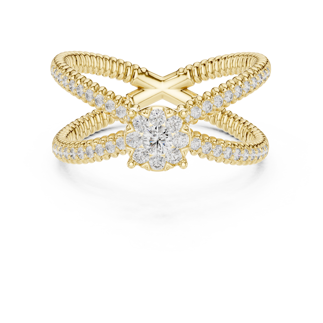 Gold Radiant Crossing Spiral Aura Ring Right View