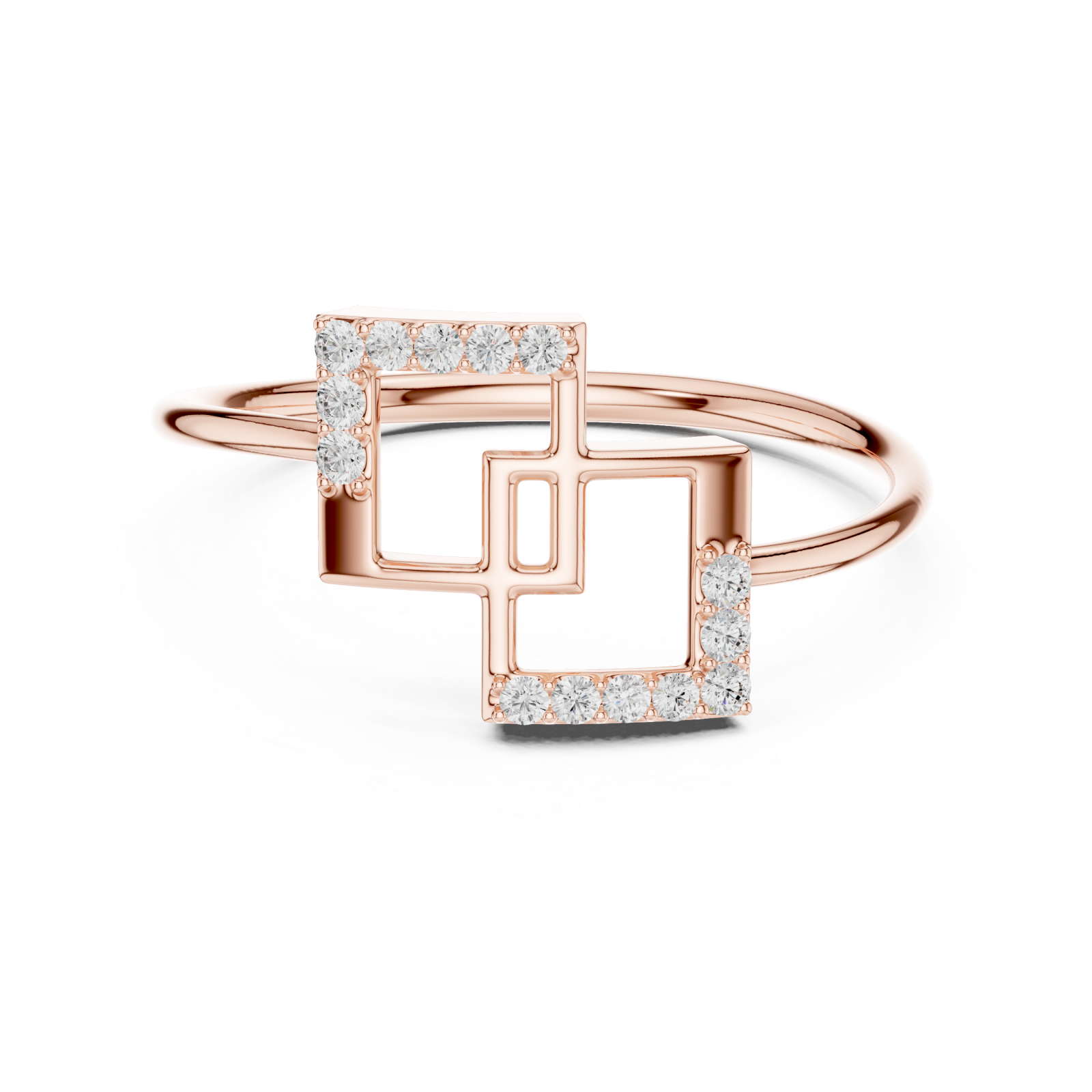 Rose Gold Geometric Grace Statement Ring Front View