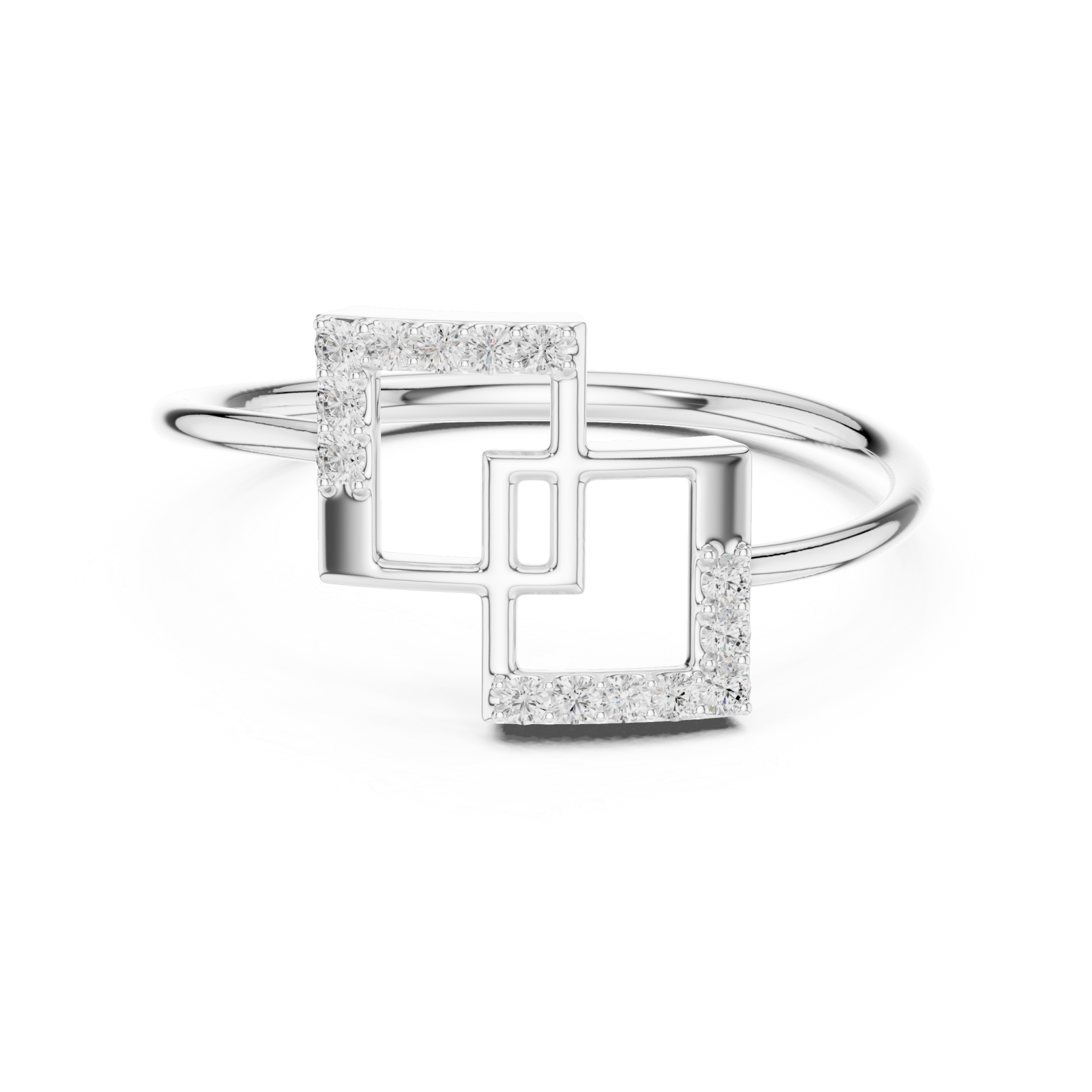  White Gold Geometric Grace Statement Ring Front View