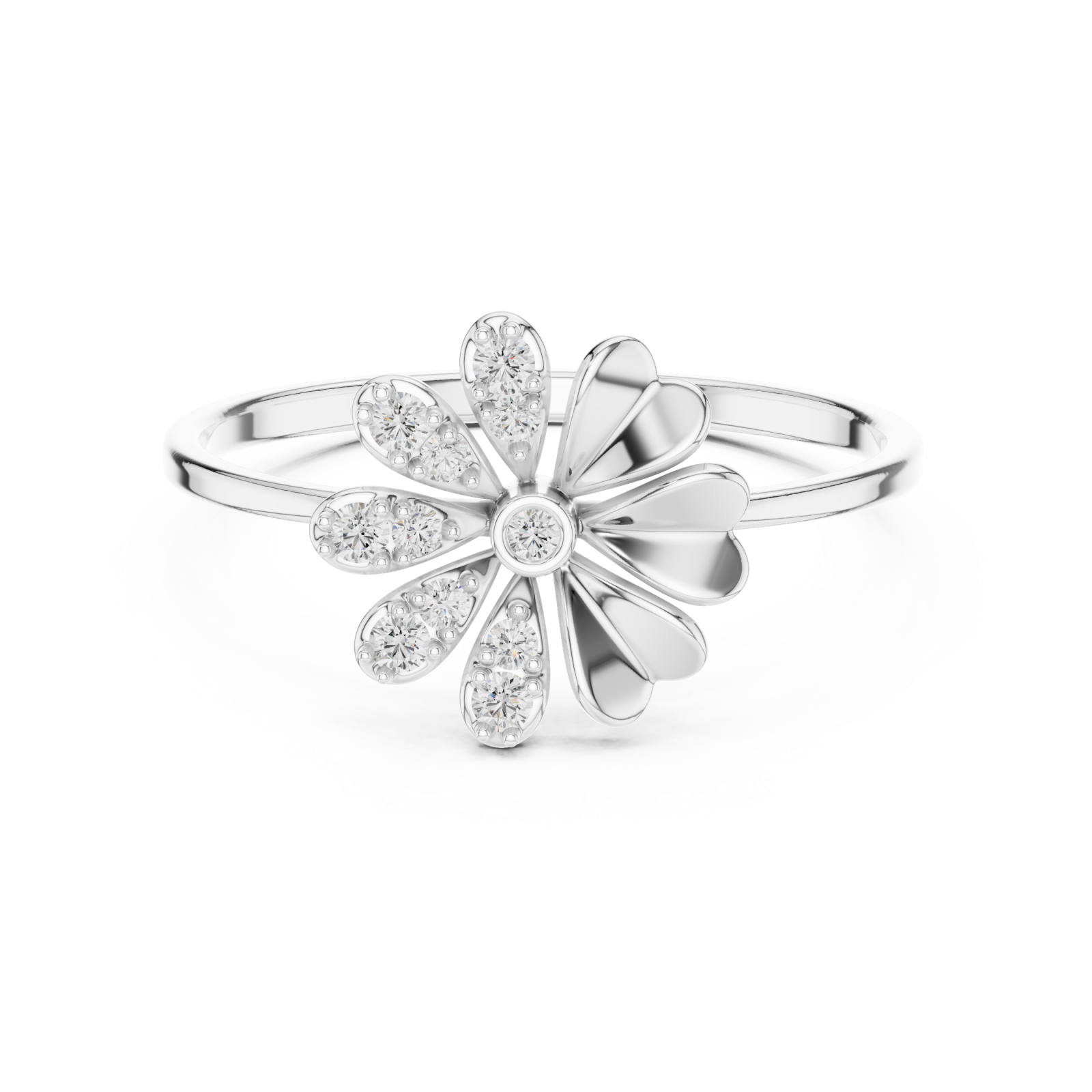  White Gold Vivid Serenity Flower Cluster Harmony Ring Front View