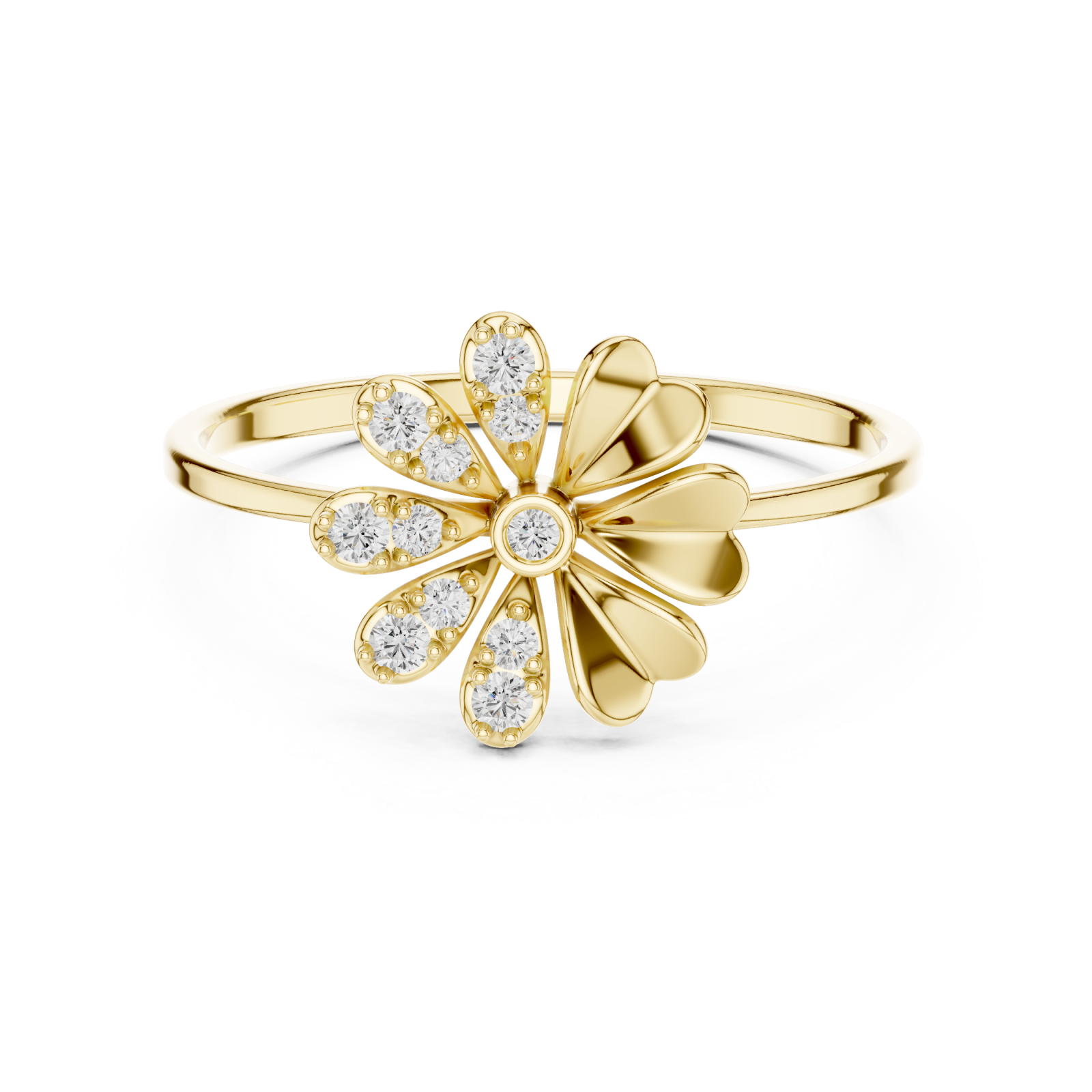  Gold Vivid Serenity Flower Cluster Harmony Ring Front View