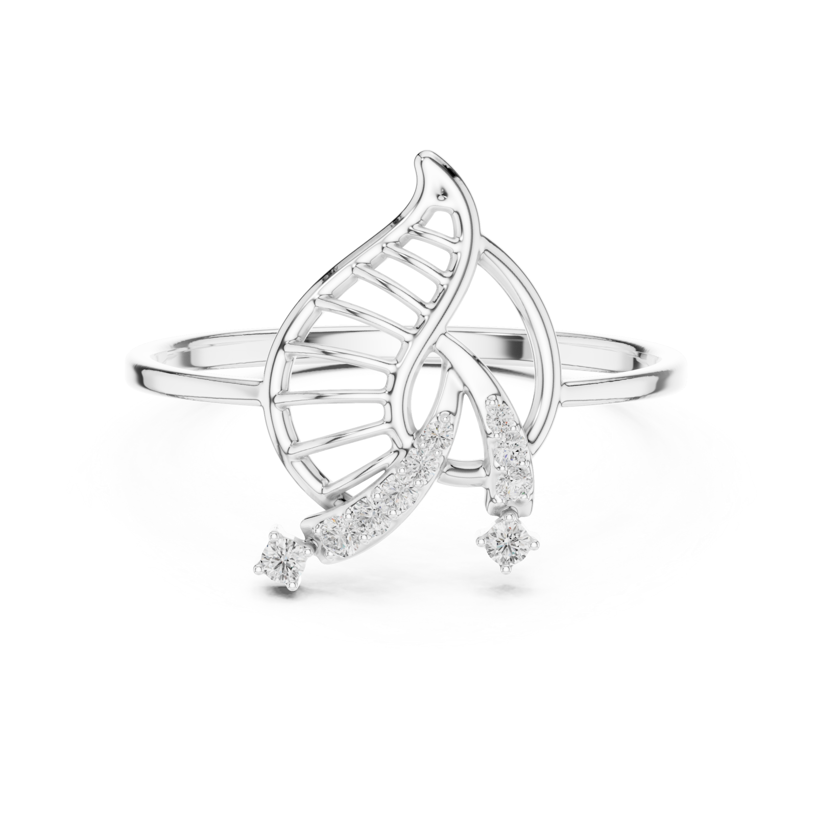  White Gold Dancing Essence Open Cuff Nature Band Front View