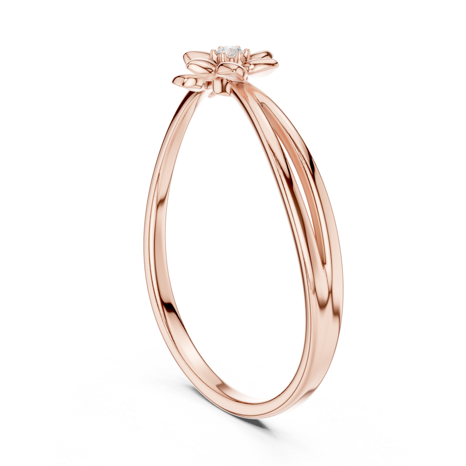  Rose Gold Eternal Petals Adorned Soft Blossom Solitaire Band Left View