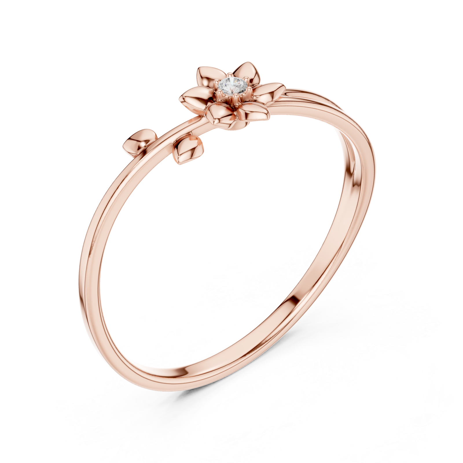  Rose Gold Eternal Petals Adorned Soft Blossom Solitaire Band Right View