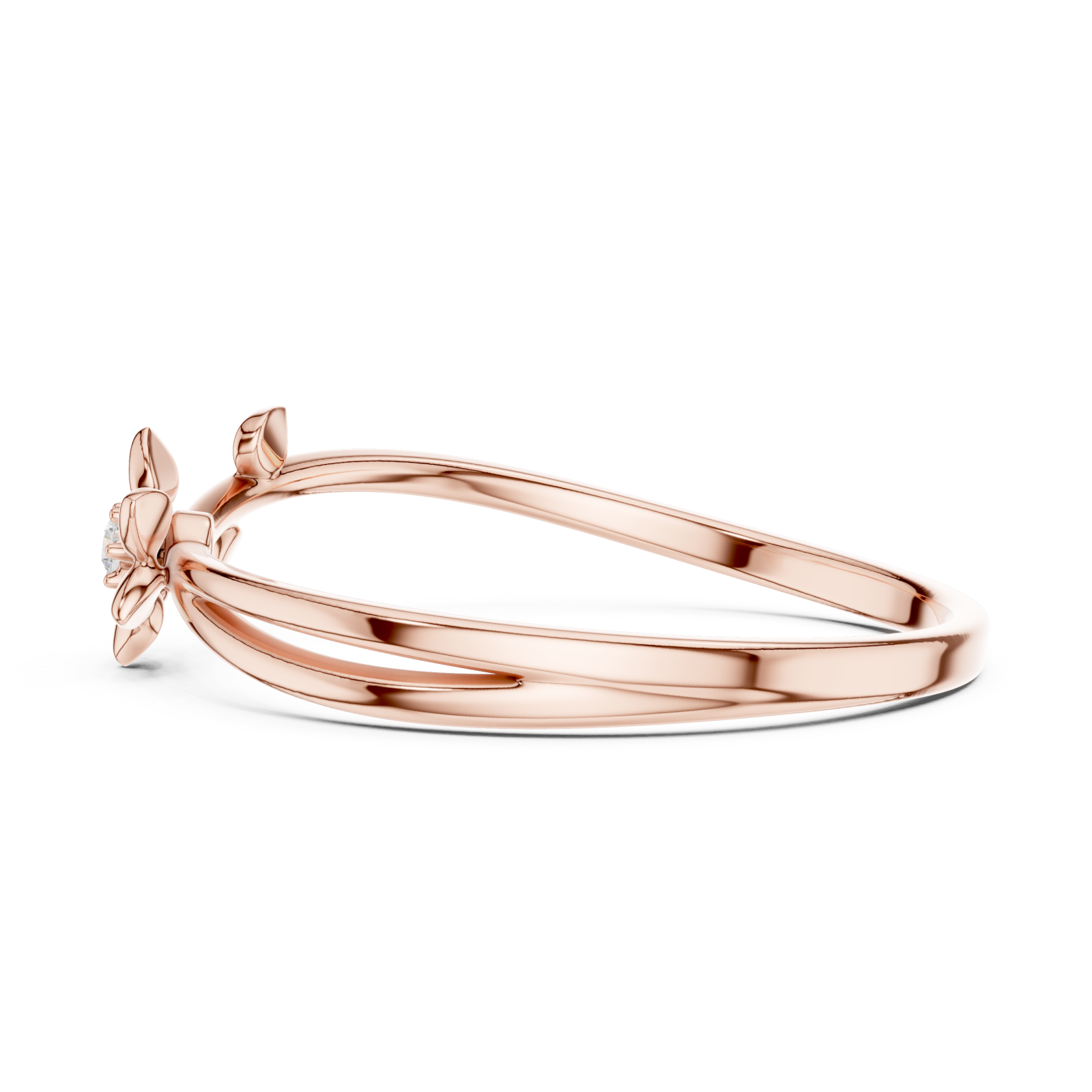  Rose Gold Eternal Petals Adorned Soft Blossom Solitaire Band Side View