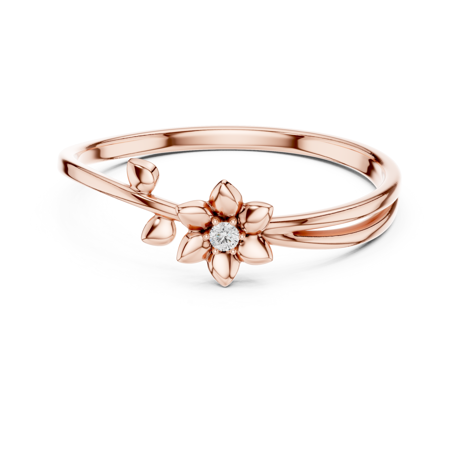  Rose Gold Eternal Petals Adorned Soft Blossom Solitaire Band Front View