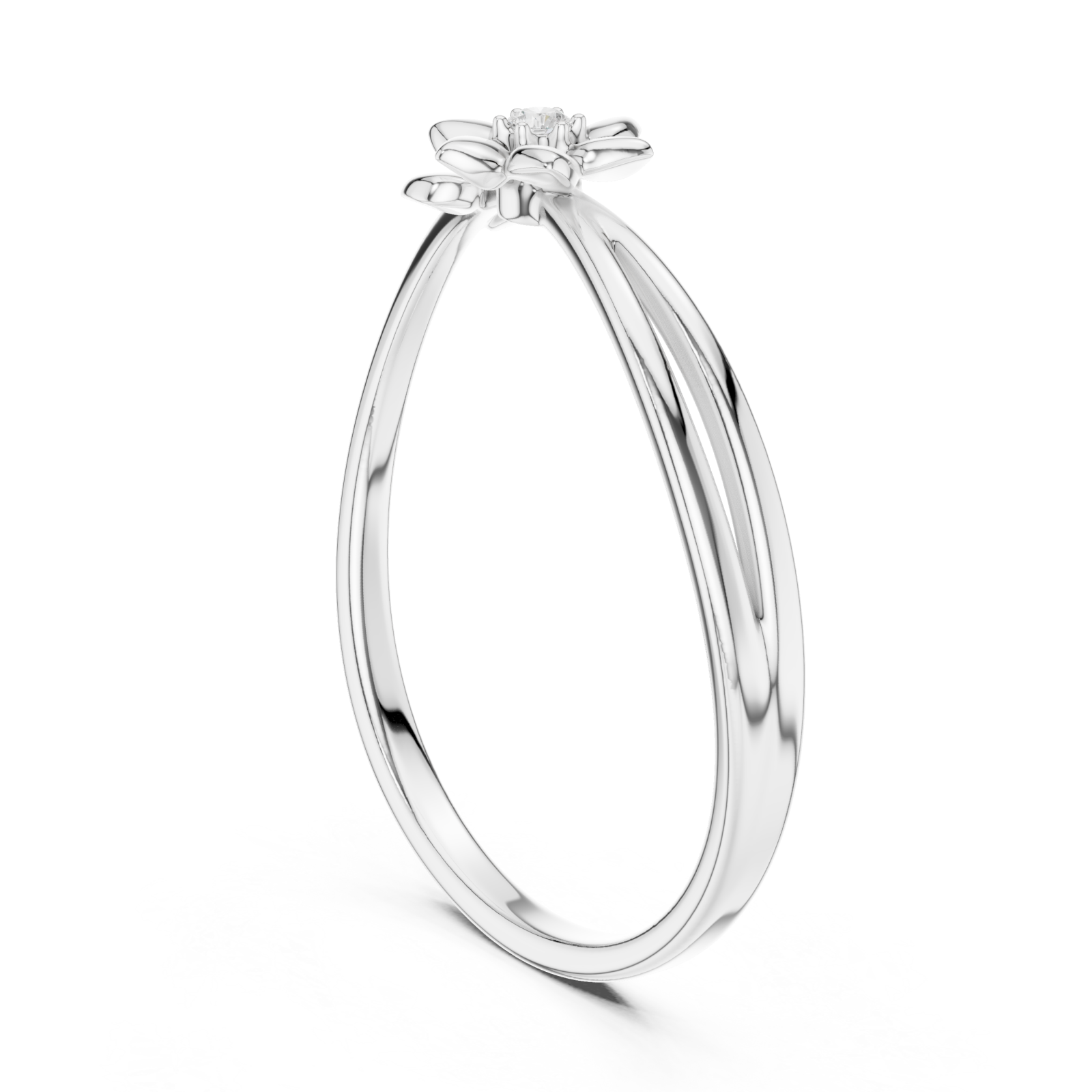 White Gold Eternal Petals Adorned Soft Blossom Solitaire Band Left View