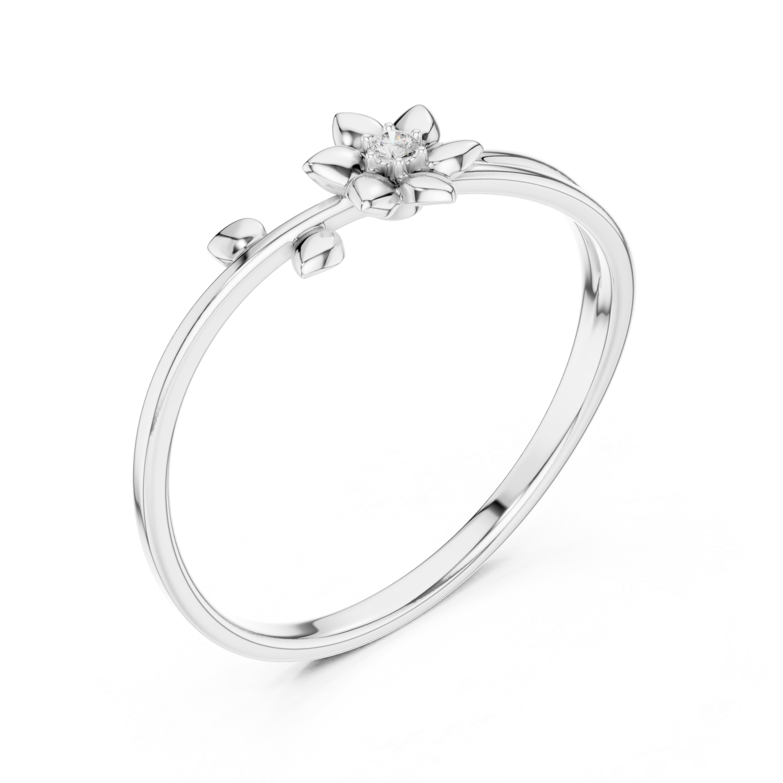  White Gold Eternal Petals Adorned Soft Blossom Solitaire Band Right View