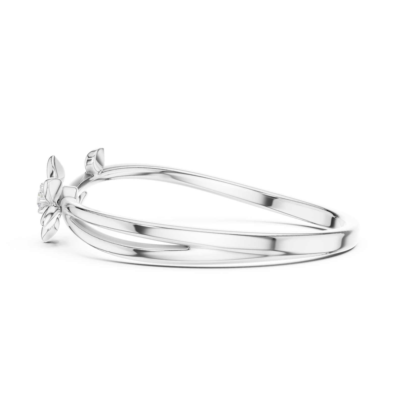  White Gold Eternal Petals Adorned Soft Blossom Solitaire Band Side View