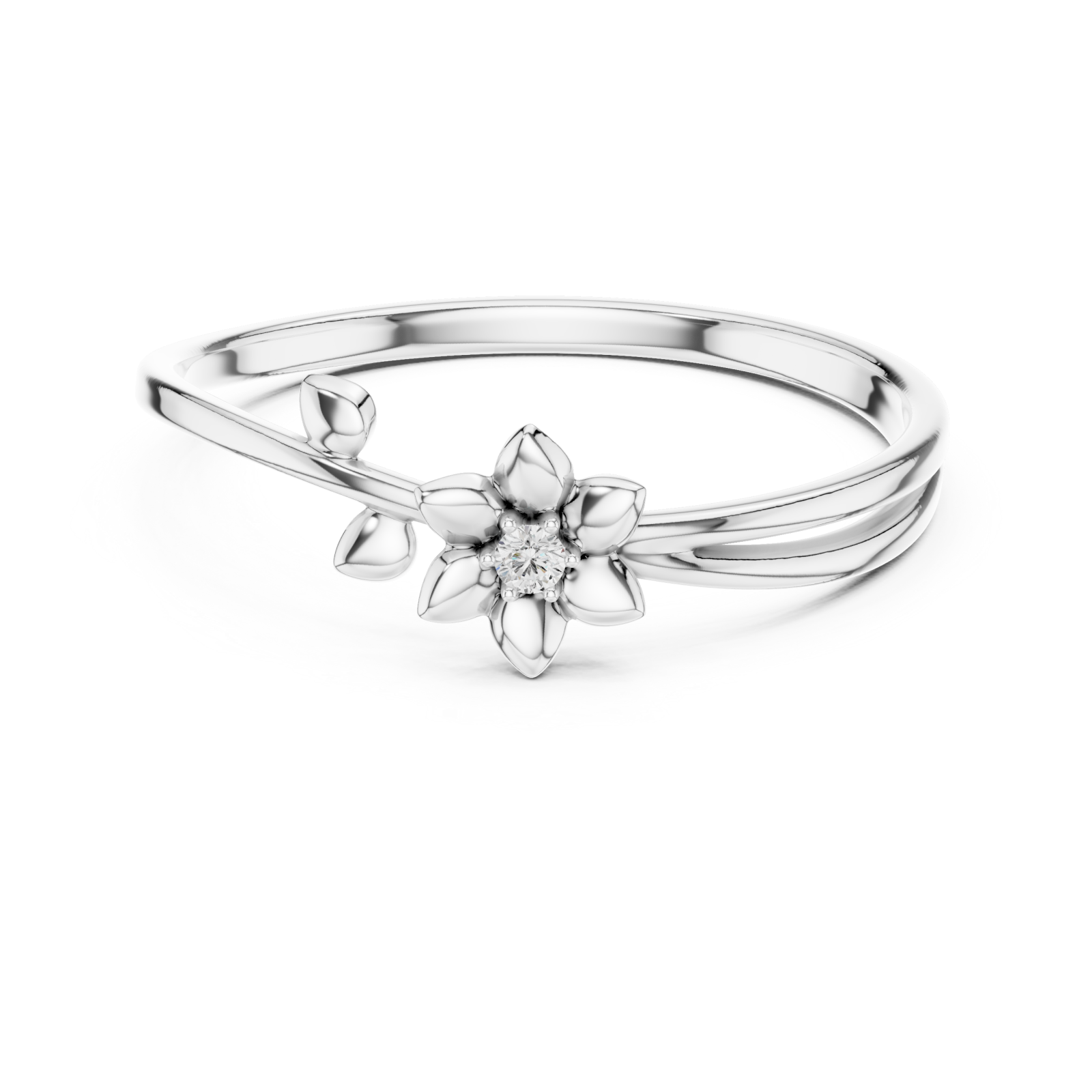  White Gold Eternal Petals Adorned Soft Blossom Solitaire Band Front View