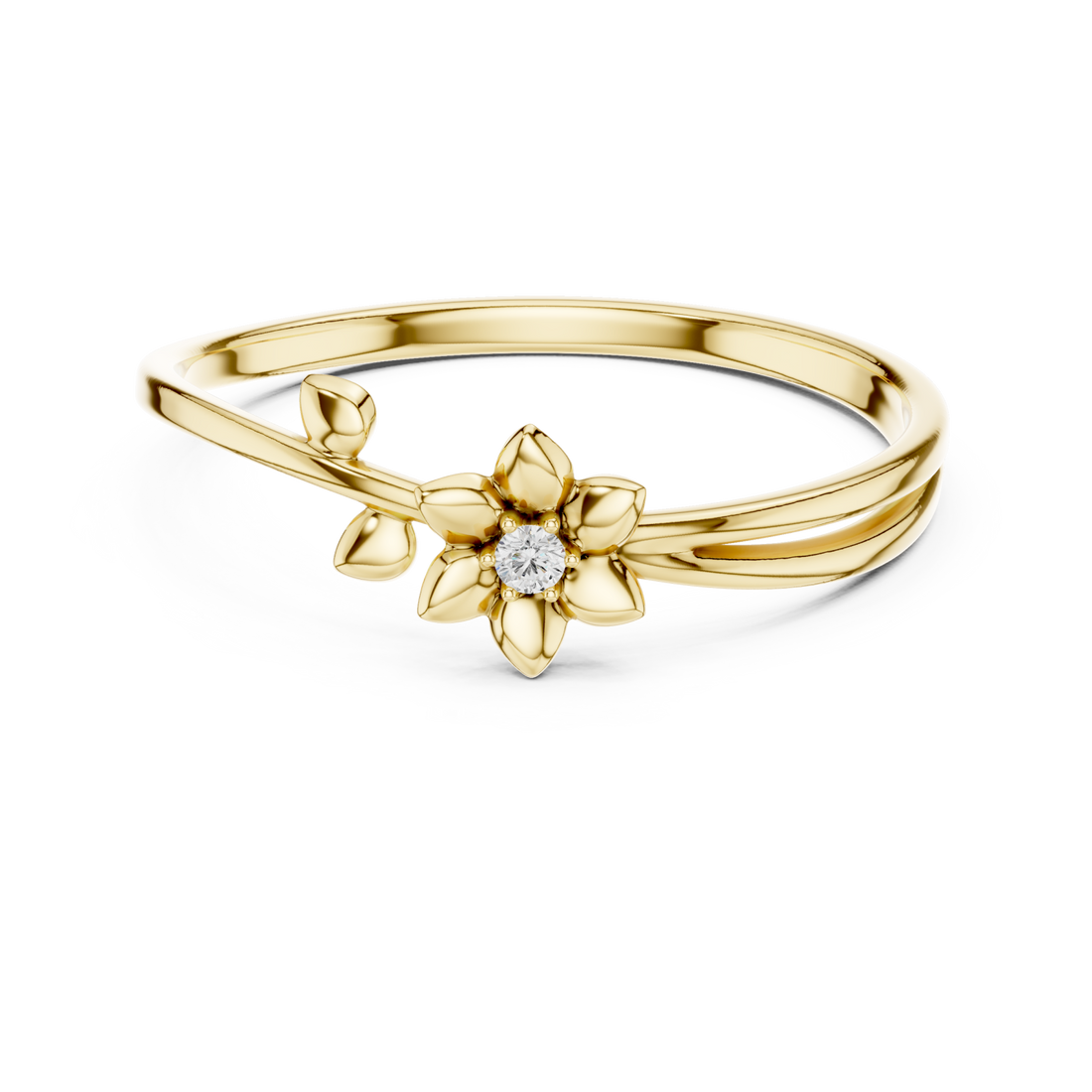 Gold Eternal Petals Adorned Soft Blossom Solitaire Band Right View