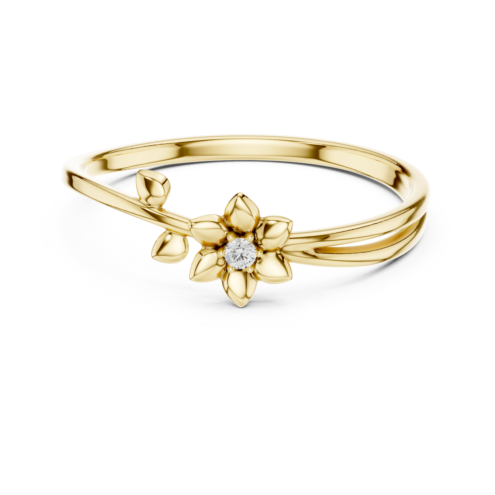  Gold Eternal Petals Adorned Soft Blossom Solitaire Band Front View
