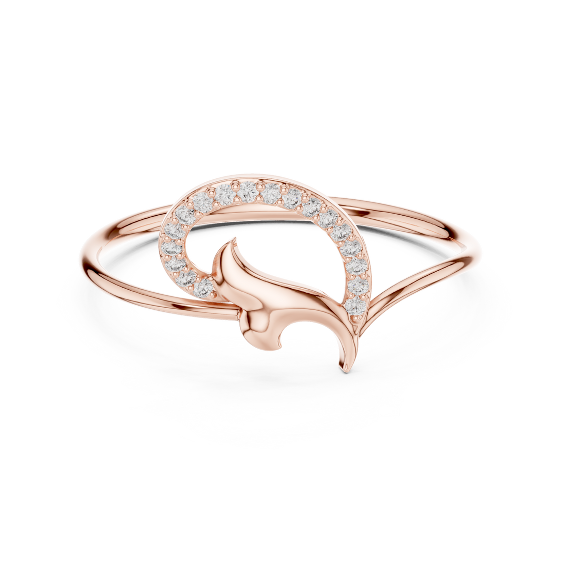  Rose Gold Serene Radiance Entwined Halo Modern Ring Front View