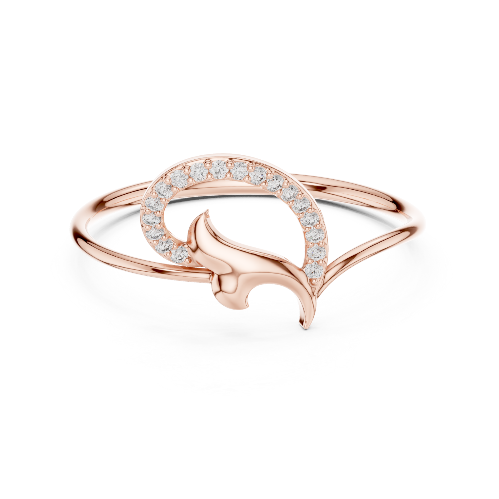  Rose Gold Serene Radiance Entwined Halo Modern Ring Front View