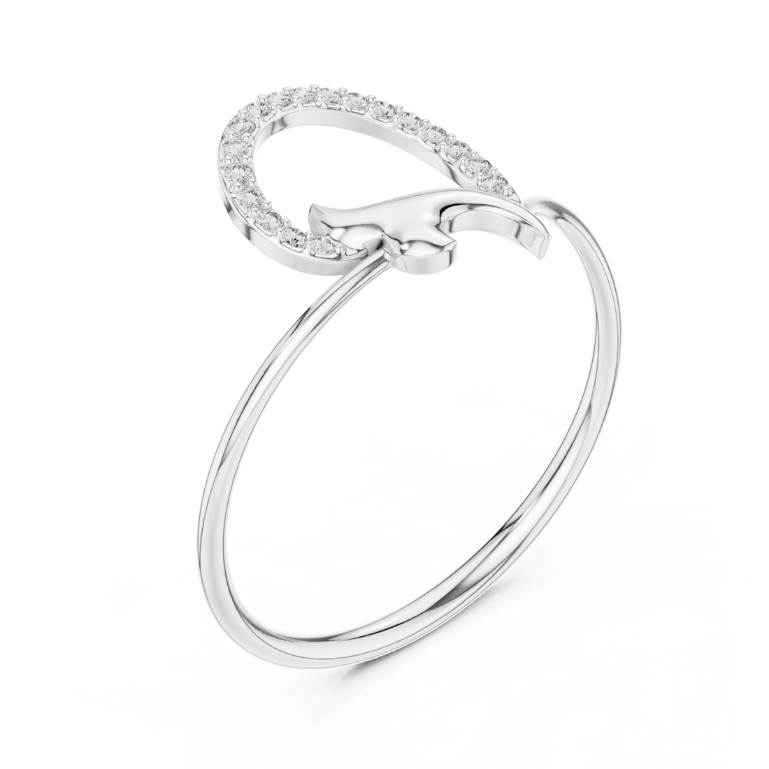  White Gold Serene Radiance Entwined Halo Modern Ring Front View