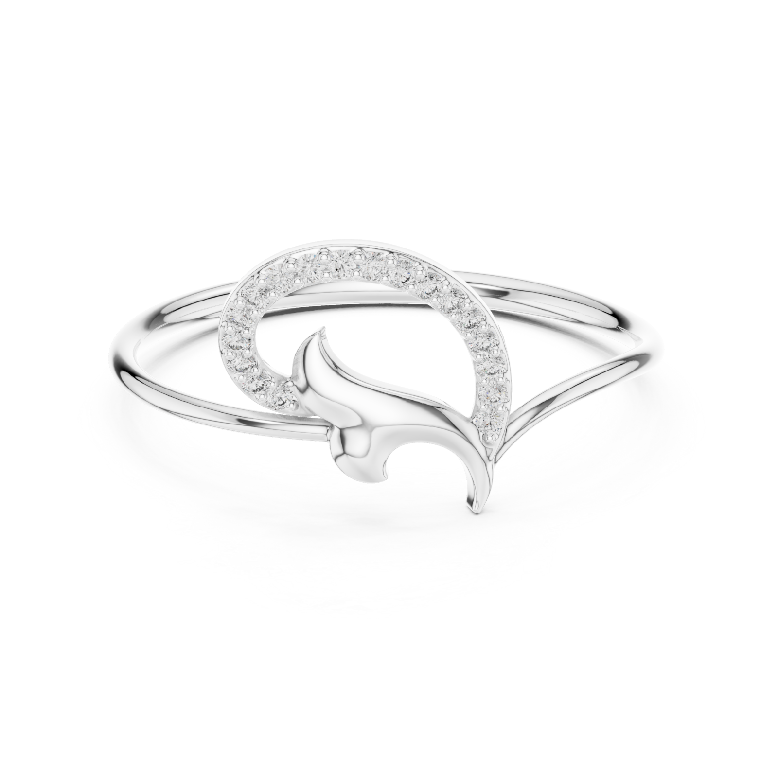  White Gold Serene Radiance Entwined Halo Modern Ring Front View