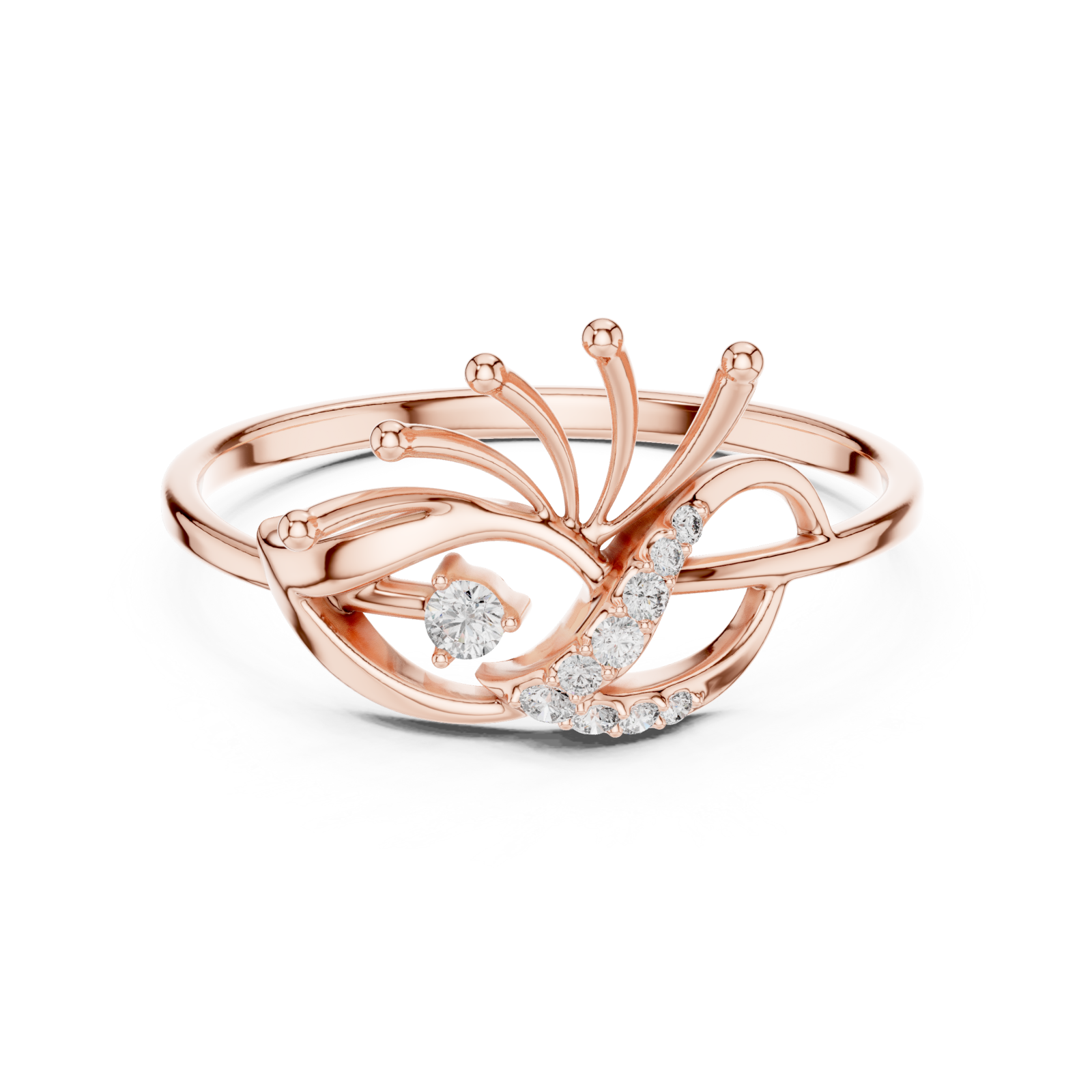  Rose Gold Connection of Light Flare Accent Ring Front View