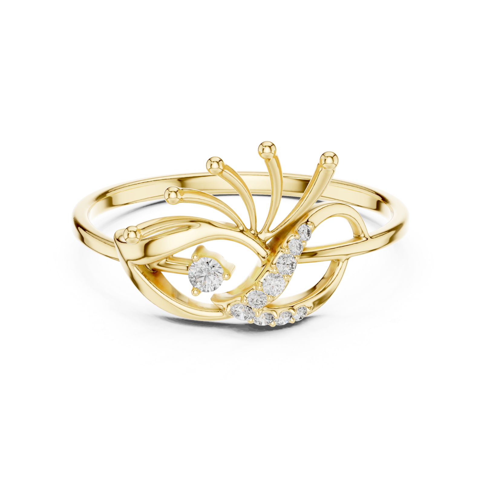  Gold Connection of Light Flare Accent Ring Front View