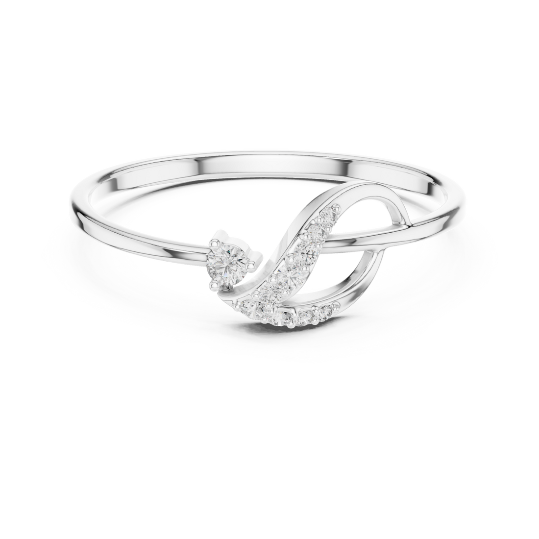 White Gold Radiant Touch Infinity Echo Solitaire Ring Front View