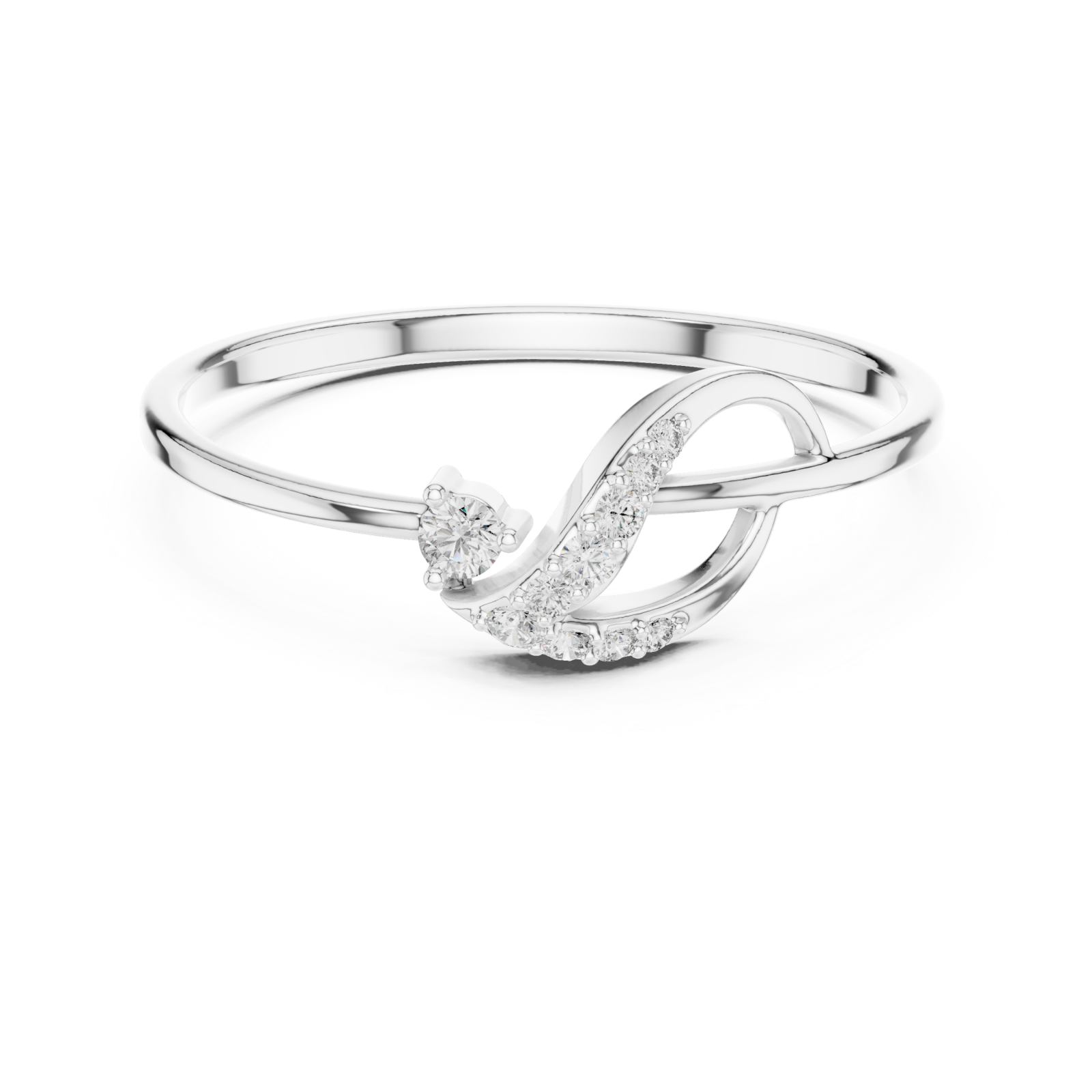  White Gold Radiant Touch Infinity Echo Solitaire Ring Front View