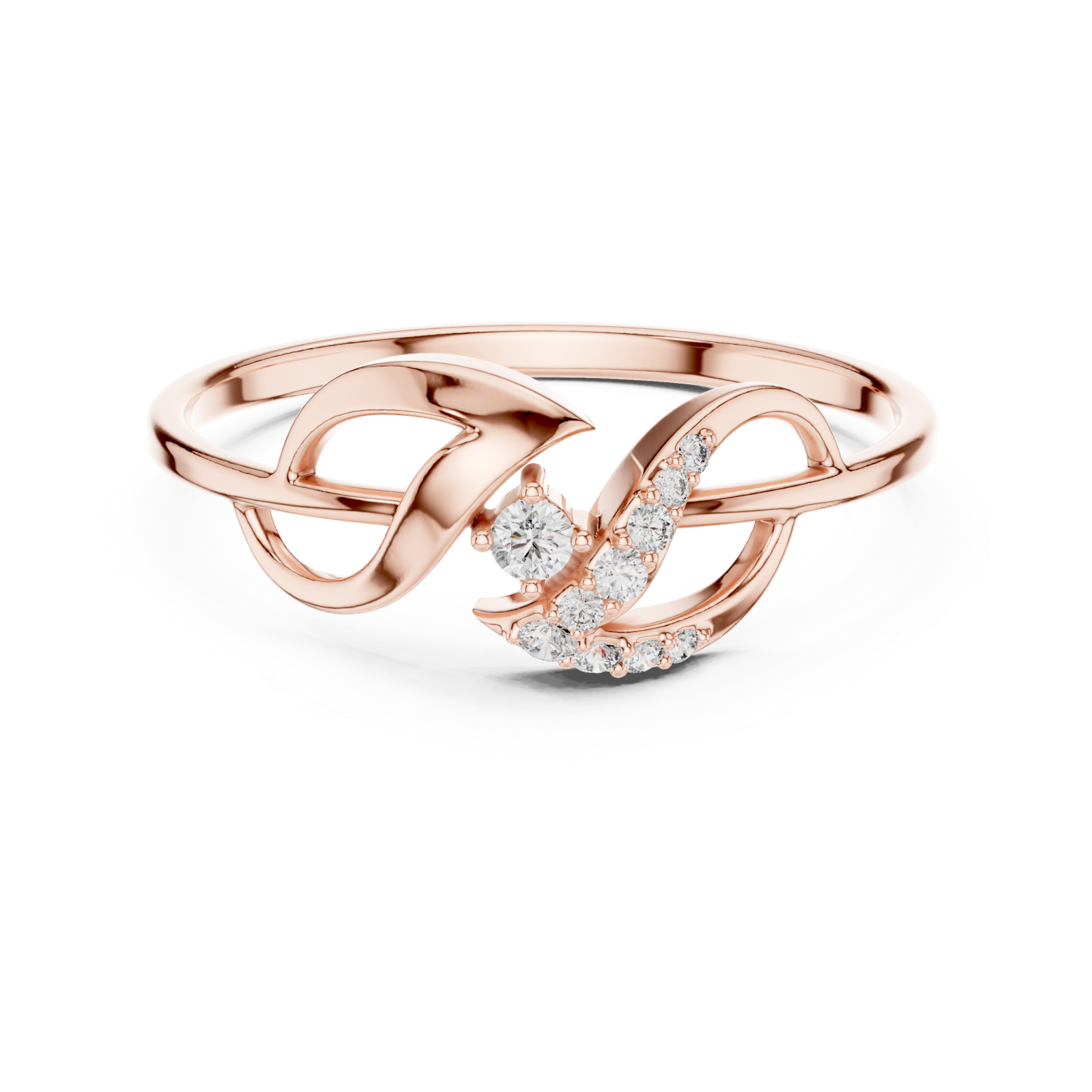  Rose Gold Sweetheart Embrace Lattice Band Ring Front View