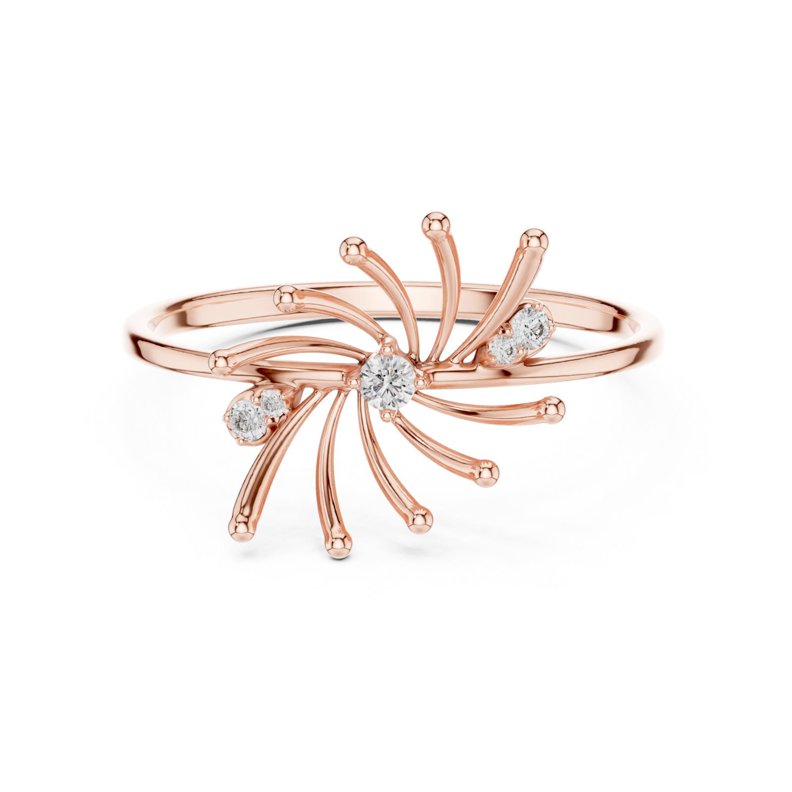  Rose Gold Radiant Petal Aurora Open Ring Front View