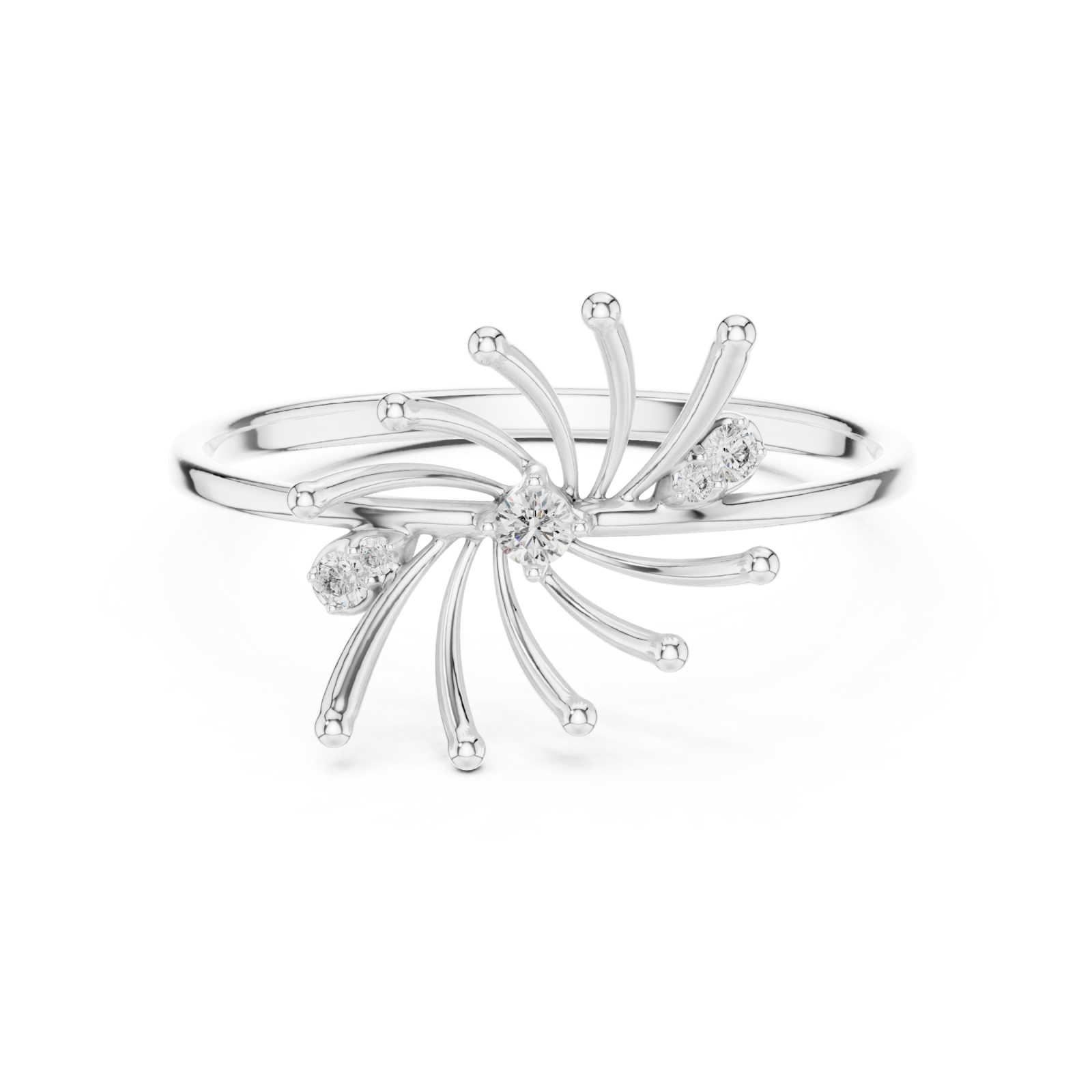  White Gold Radiant Petal Aurora Open Ring Front View