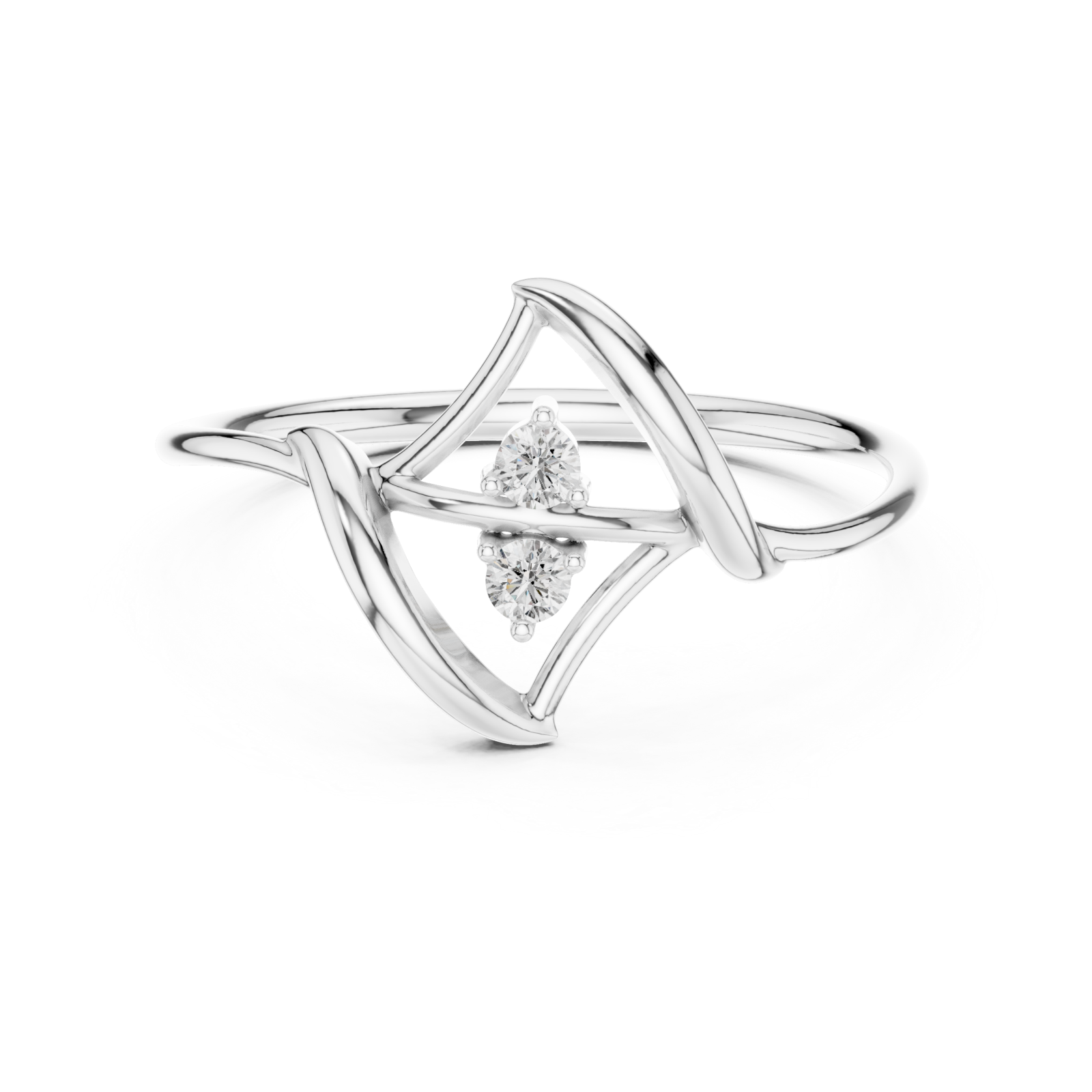  White Gold Infinite Whisper Duo Sparkle Bypass Ring Front View