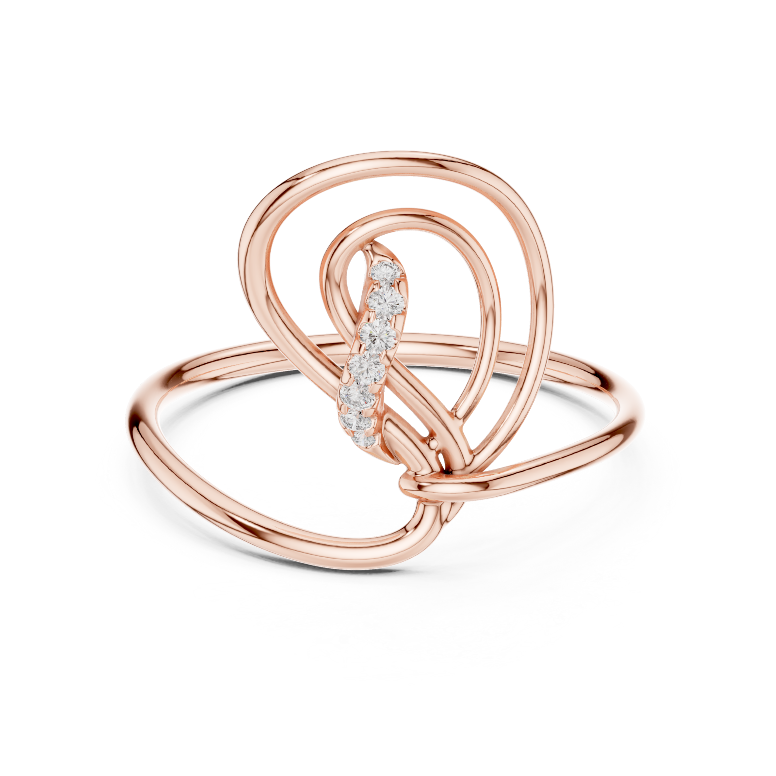  Rose Gold Whimsical Tied Grace Modern Ribbon Ring Front View