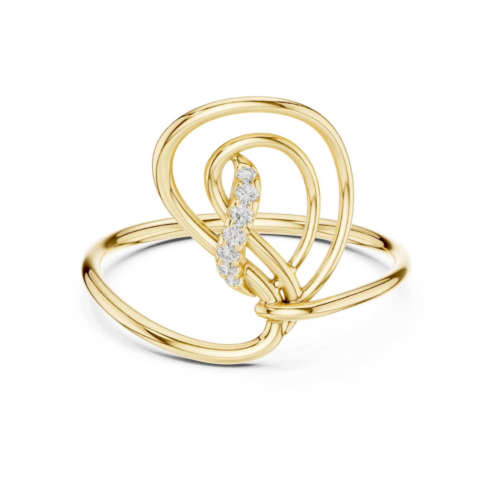  Gold Whimsical Tied Grace Modern Ribbon Ring Front View