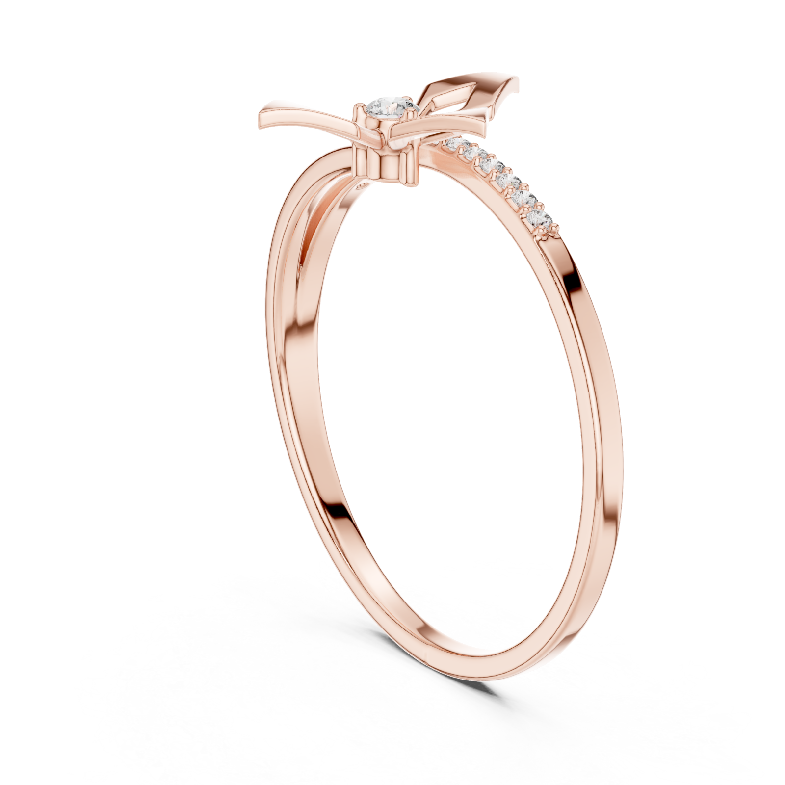  Rose Gold Ribbon Flourish Embrace Ring Left View