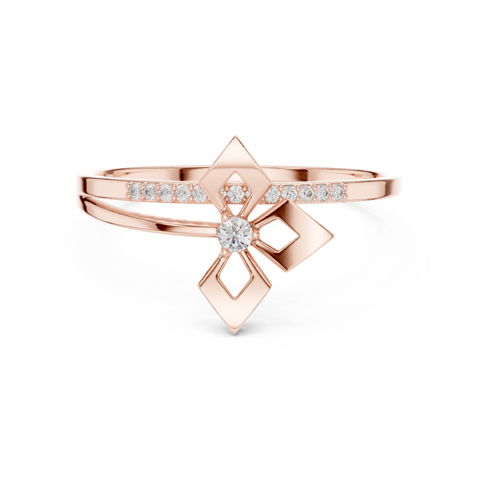  Rose Gold Ribbon Flourish Embrace Ring Front View
