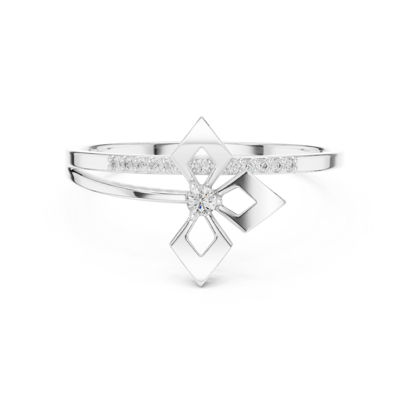  White Gold Ribbon Flourish Embrace Ring Front View