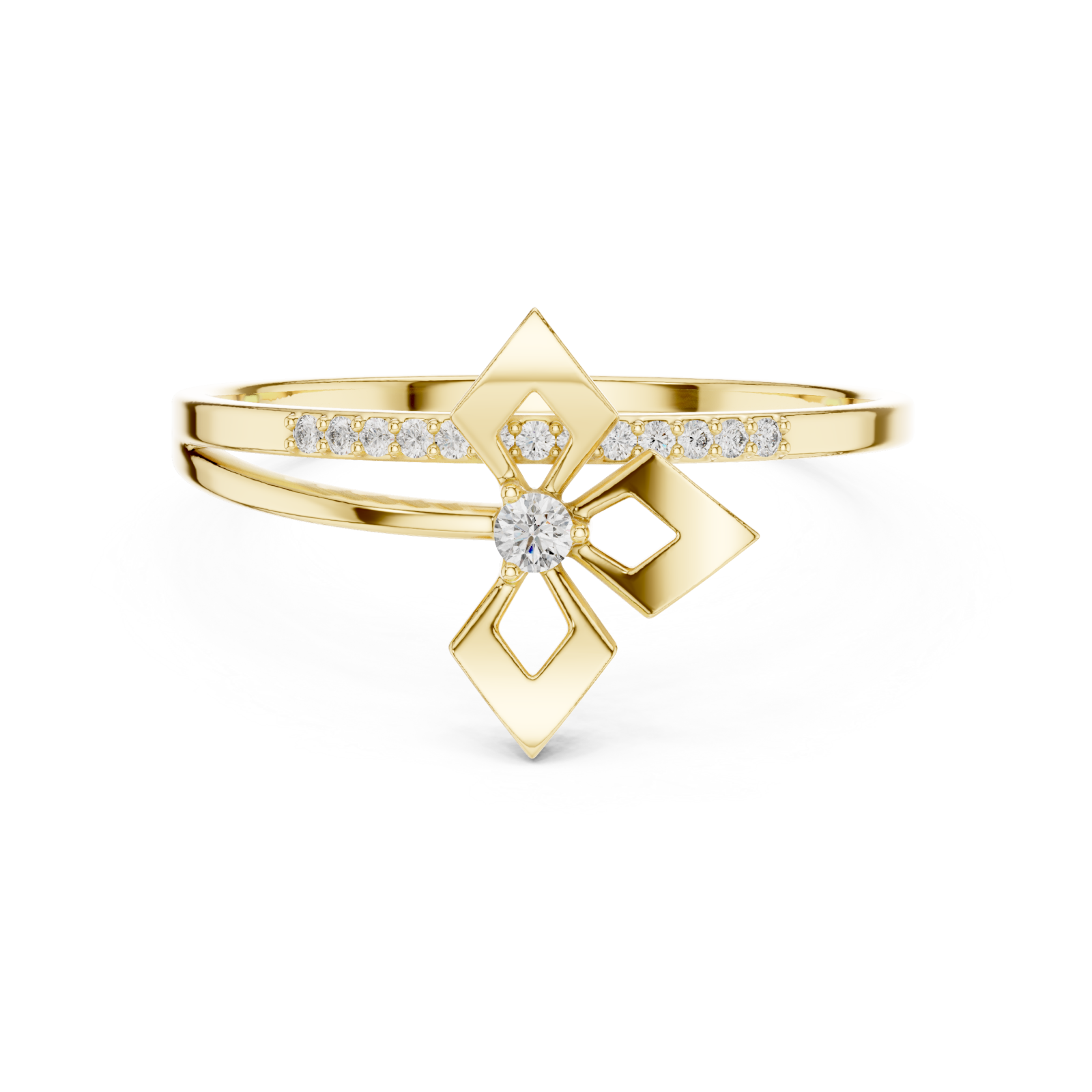  Gold Ribbon Flourish Embrace Ring Front View