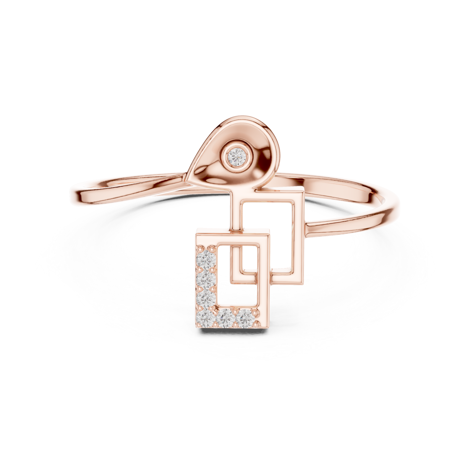  Rose Gold Radiant Illusion Cubic Motif Statement Band Front View