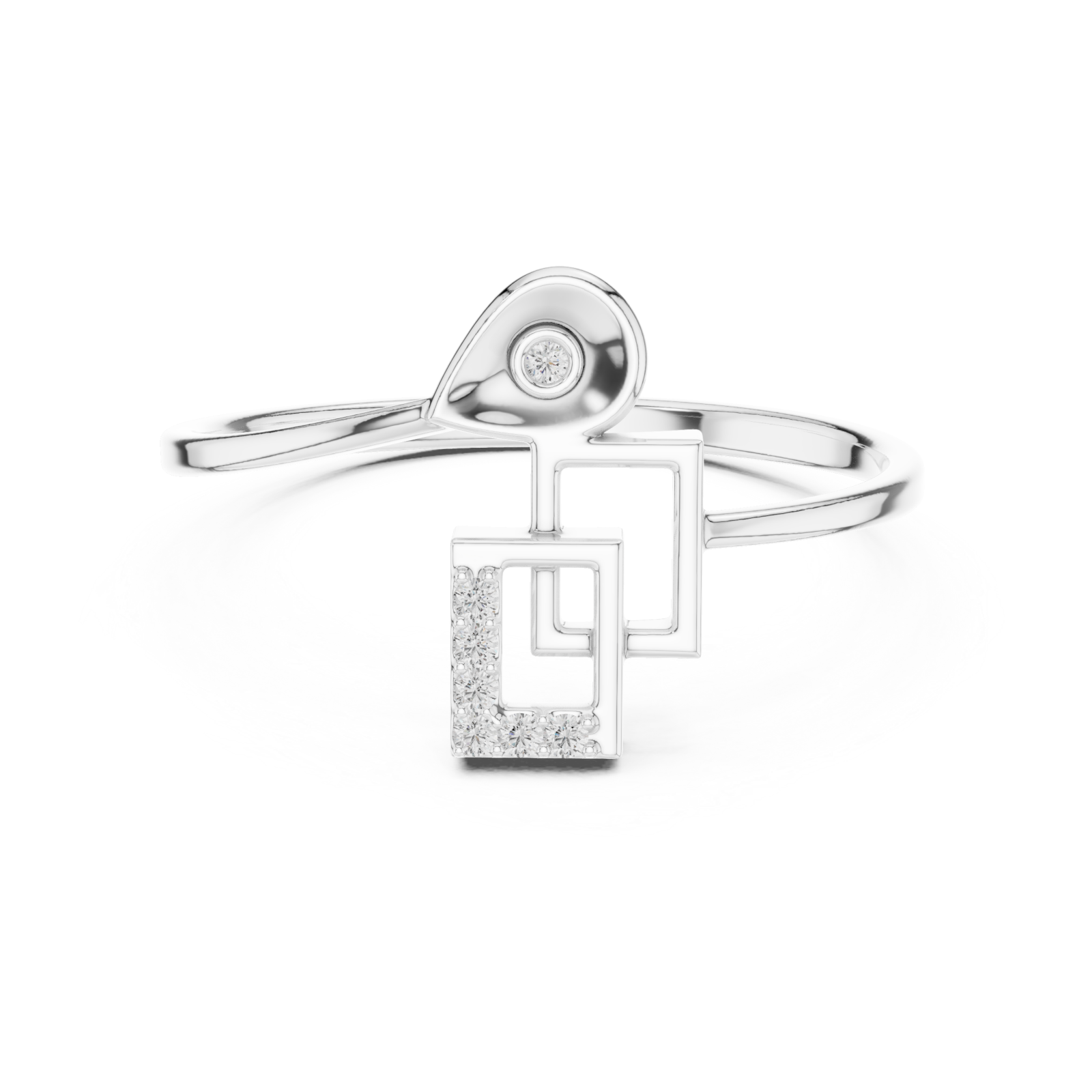  White Gold Radiant Illusion Cubic Motif Statement Band Front View