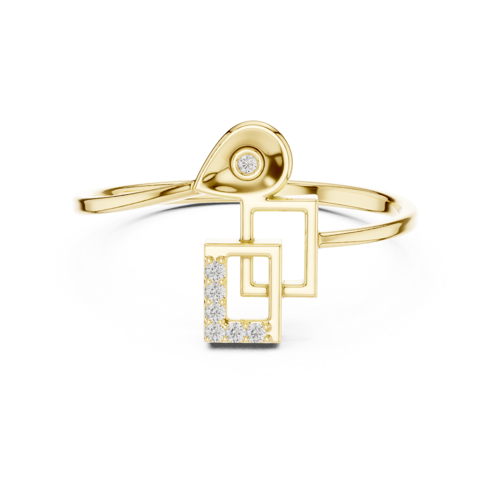  Gold Radiant Illusion Cubic Motif Statement Band Front View
