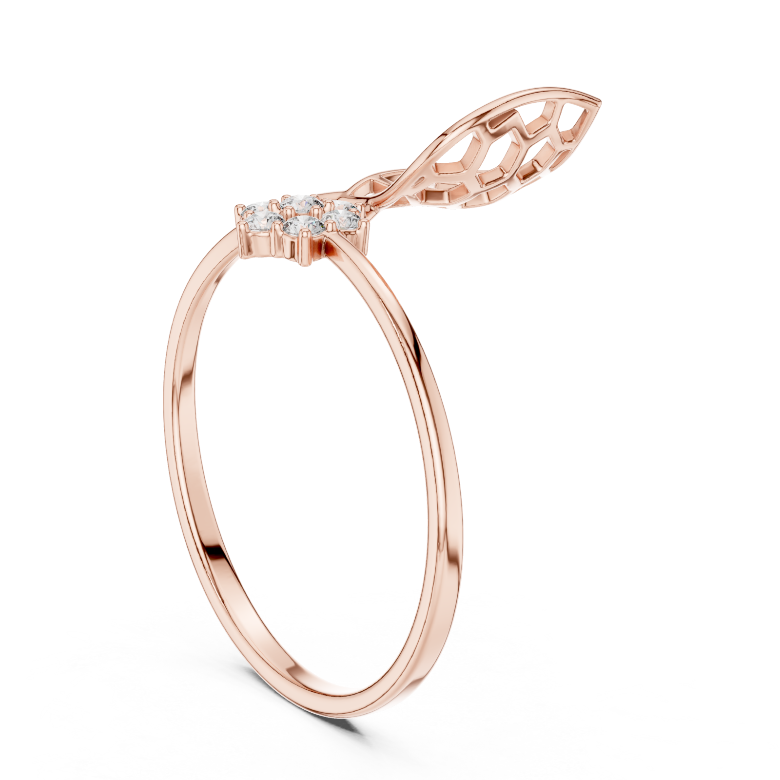  Rose Gold Delicate Open Petal Motif Ring Left View