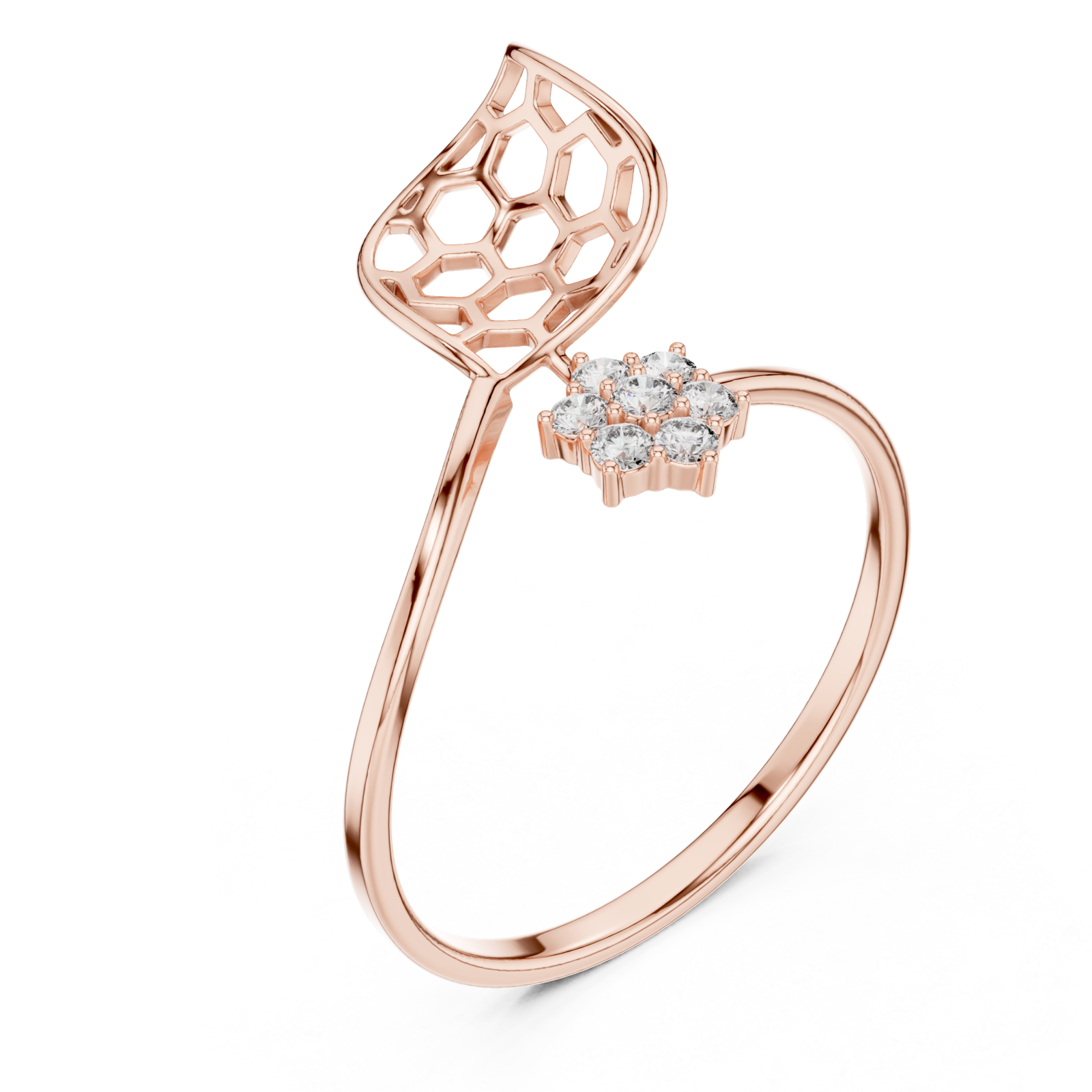  Rose Gold Delicate Open Petal Motif Ring Right View