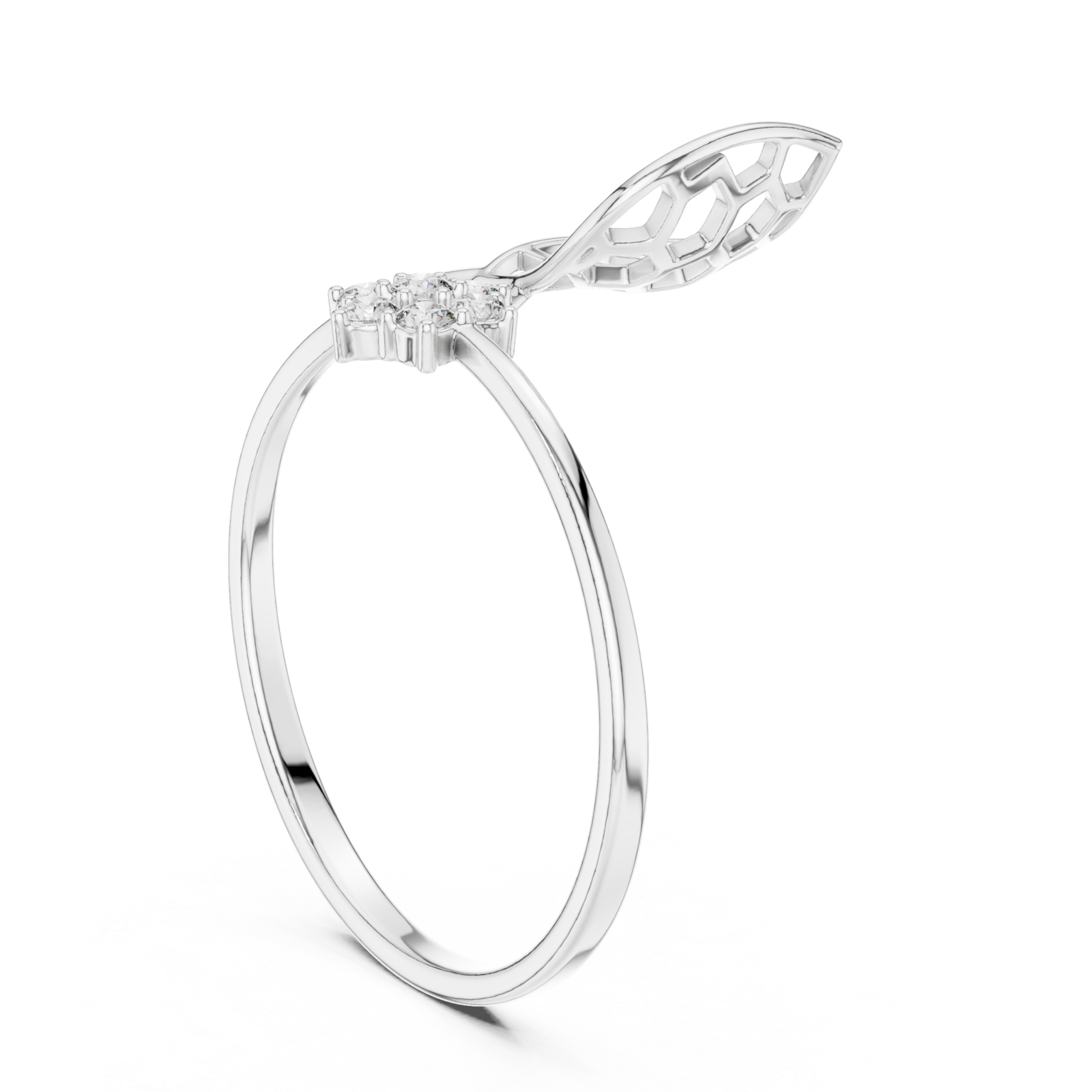  White Gold Delicate Open Petal Motif Ring Left View
