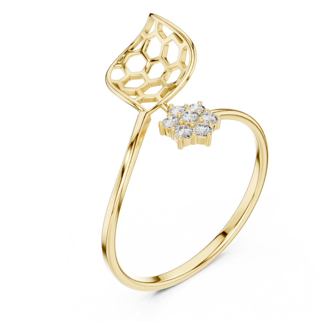 Gold Delicate Open Petal Motif Ring Right View