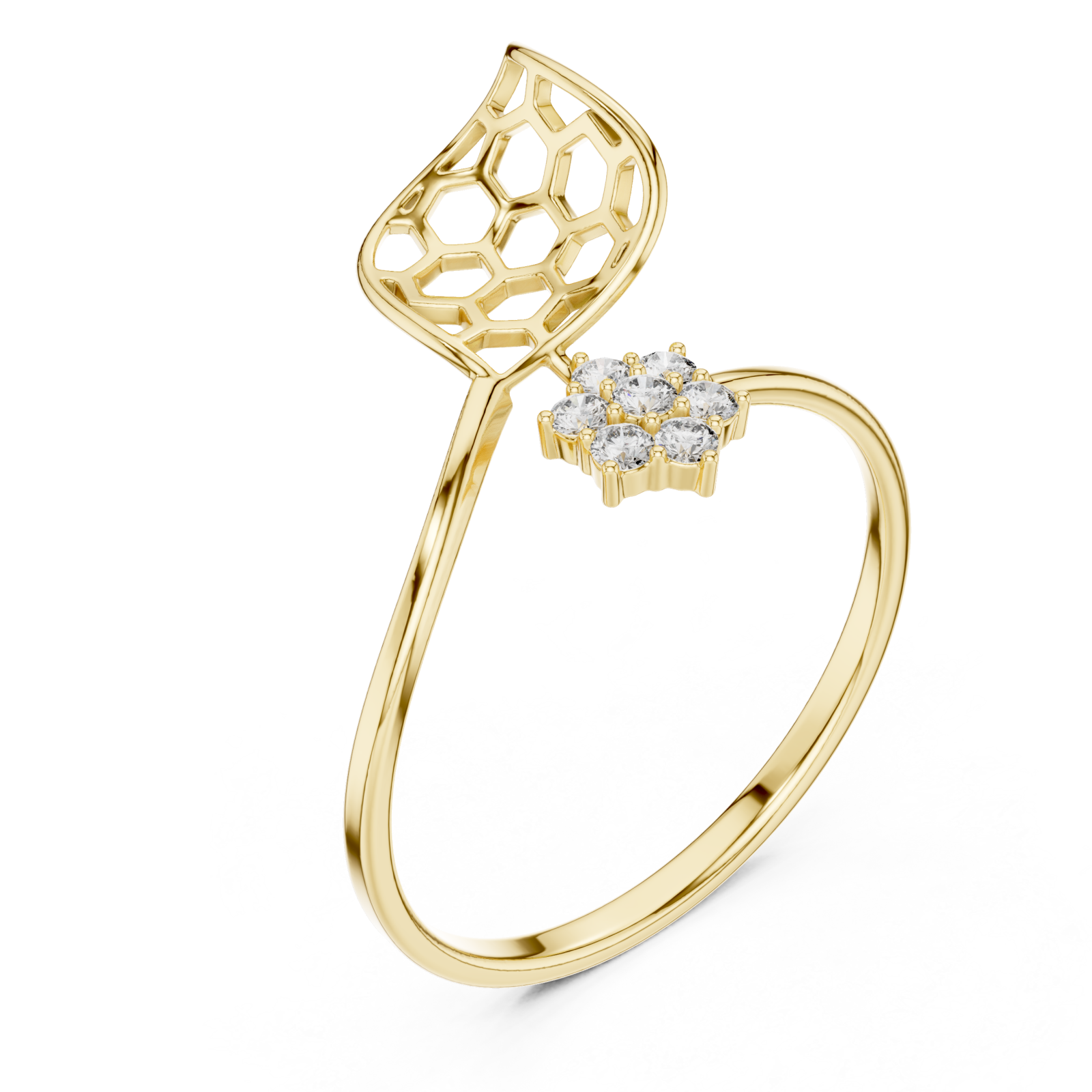 Gold Delicate Open Petal Motif Ring Right View