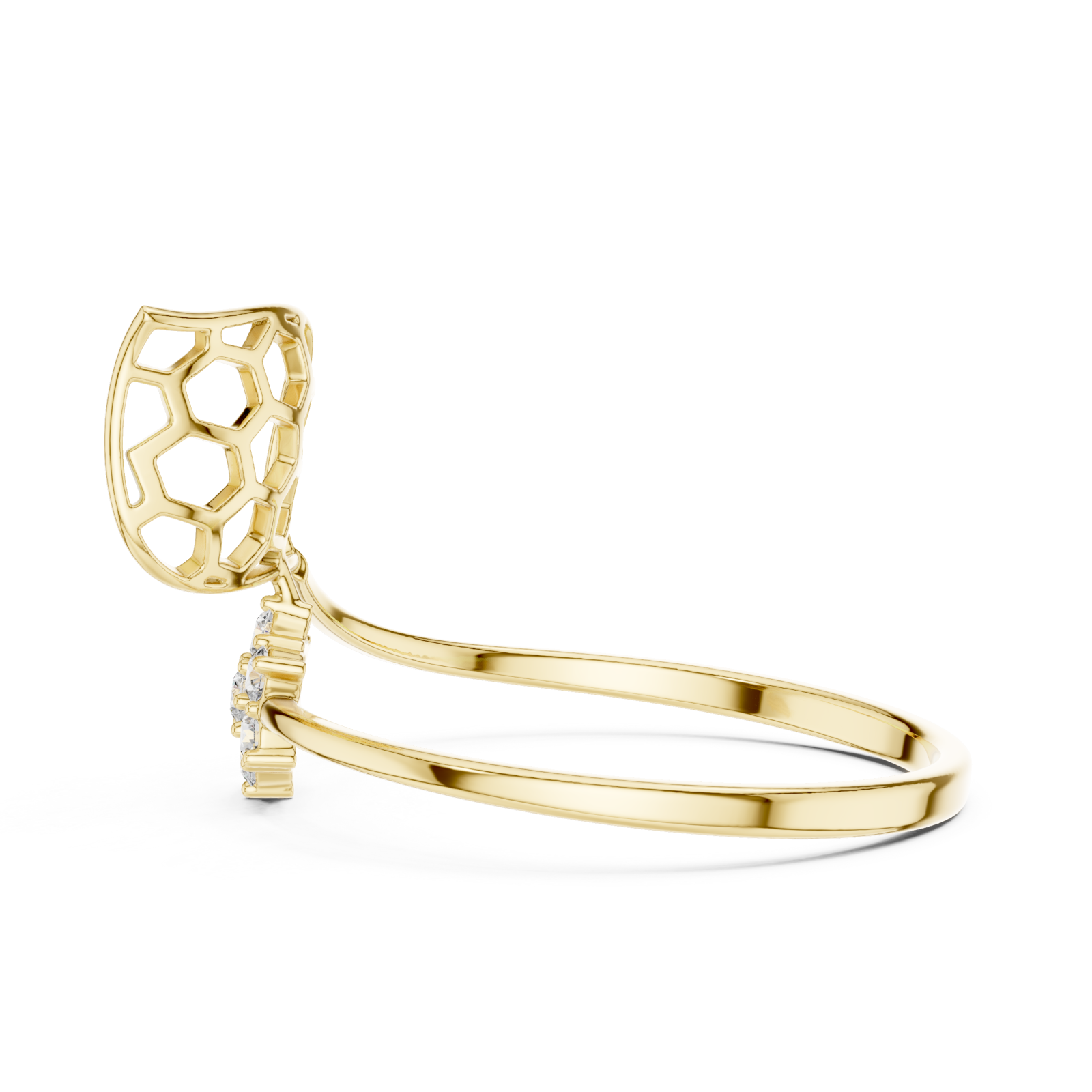  Gold Delicate Open Petal Motif Ring Side View