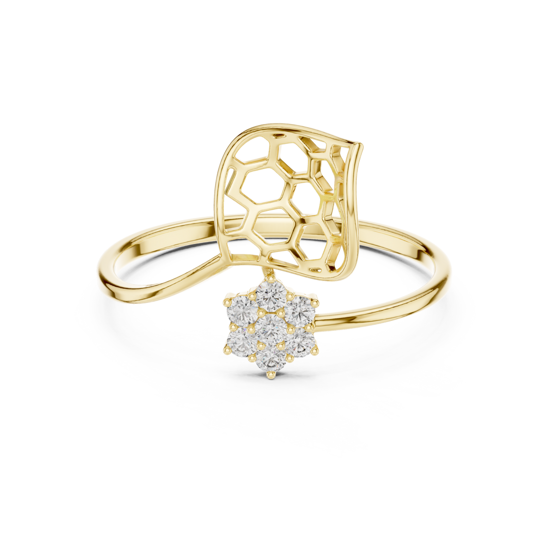 Gold Delicate Open Petal Motif Ring Right View