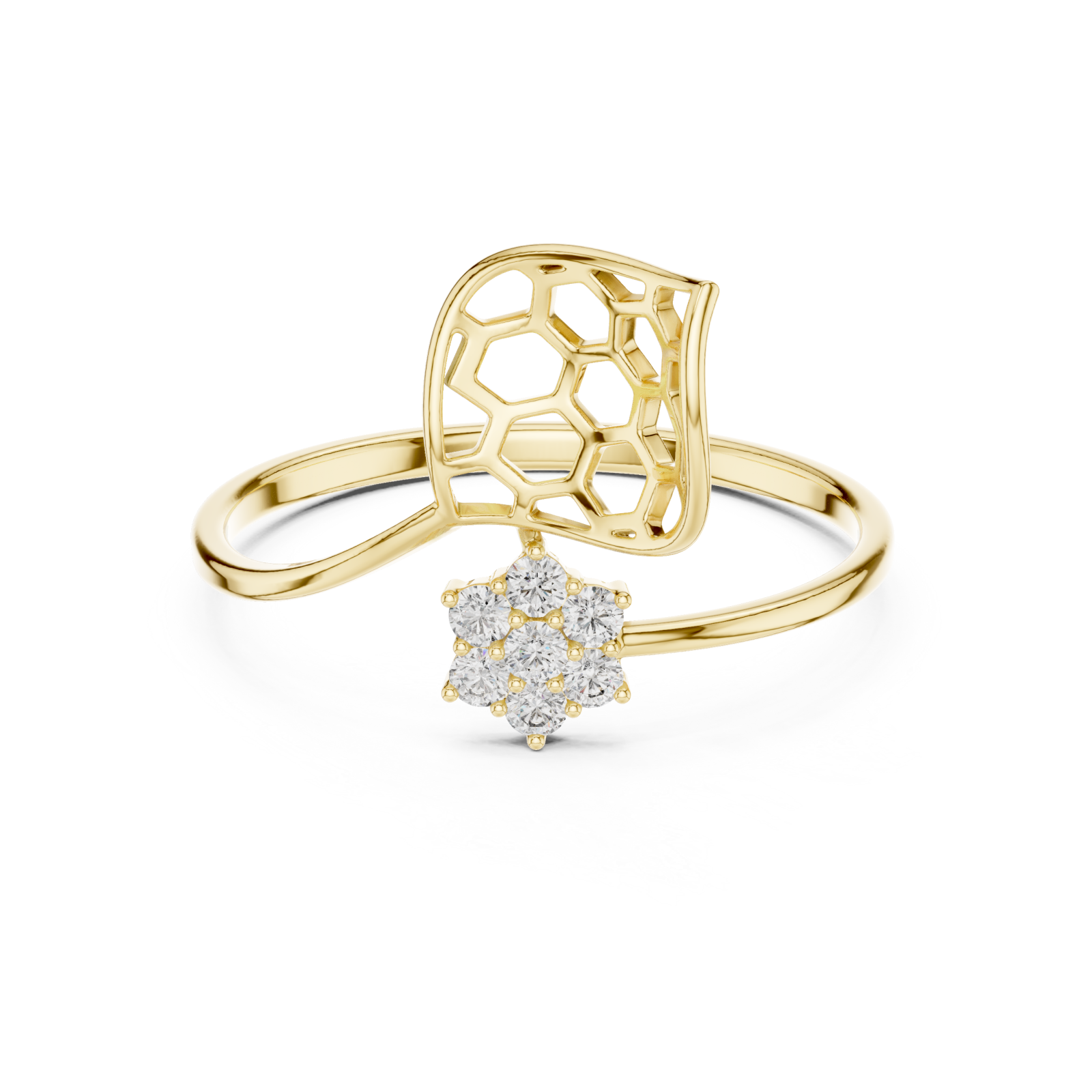  Gold Delicate Open Petal Motif Ring Front View