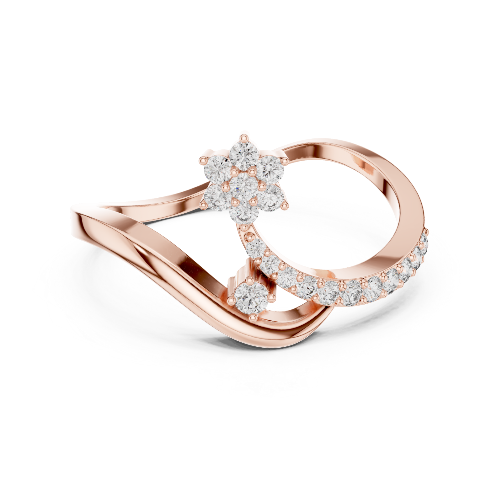  Rose Gold Radiant Morning Petal Contour Cocktail Ring Front View