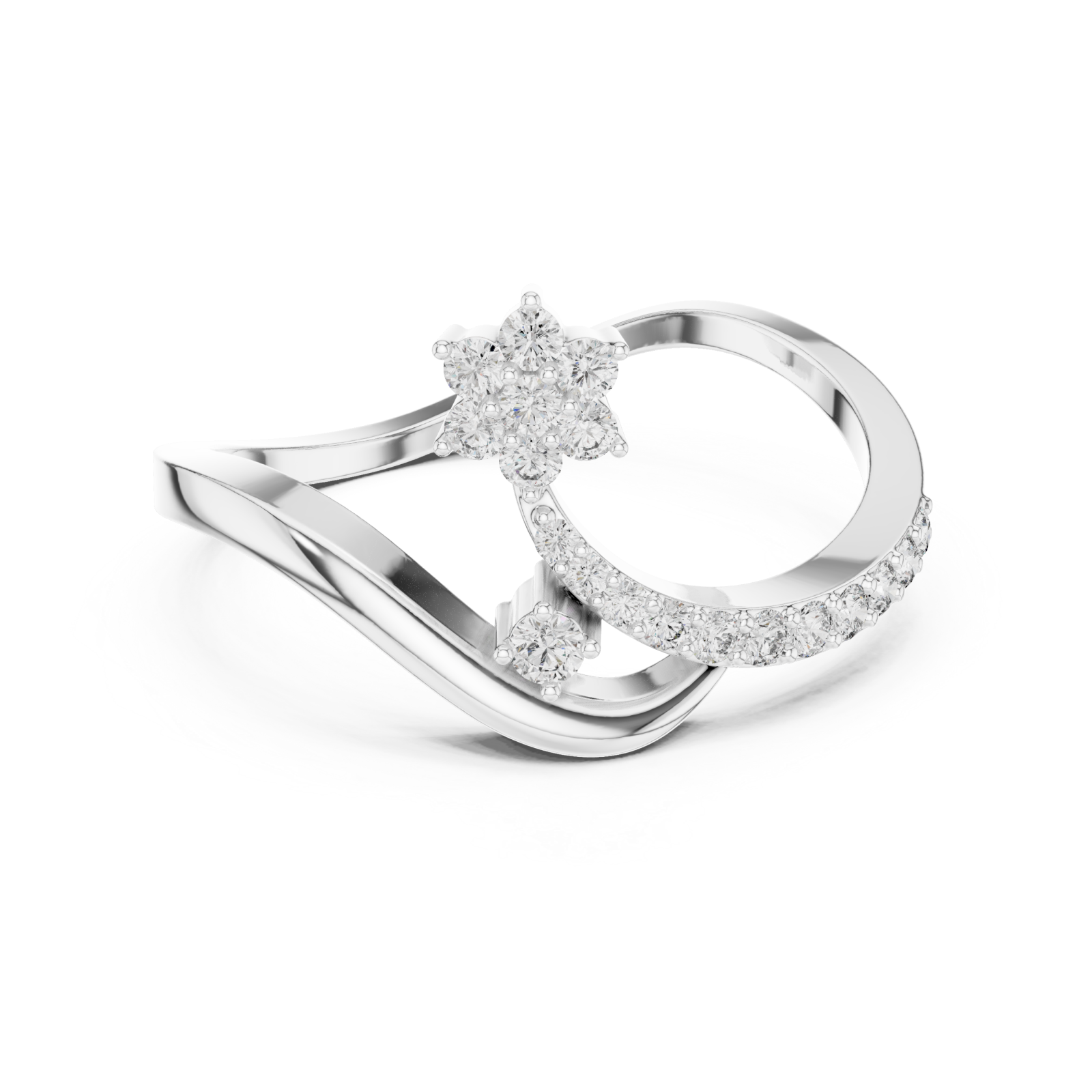  White Gold Radiant Morning Petal Contour Cocktail Ring Front View