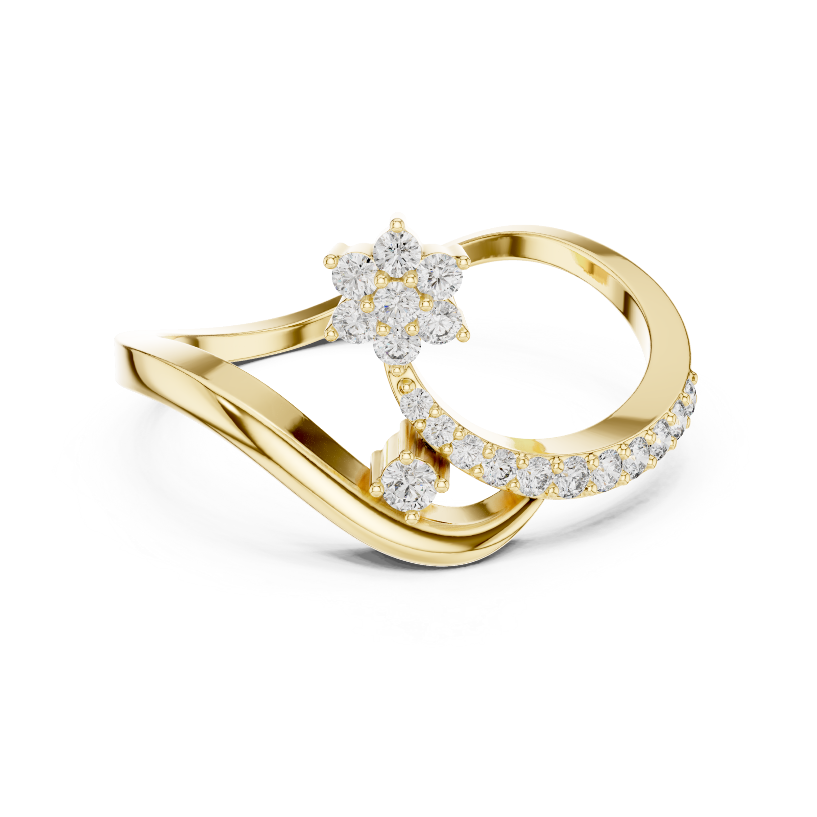  Gold Radiant Morning Petal Contour Cocktail Ring Front View